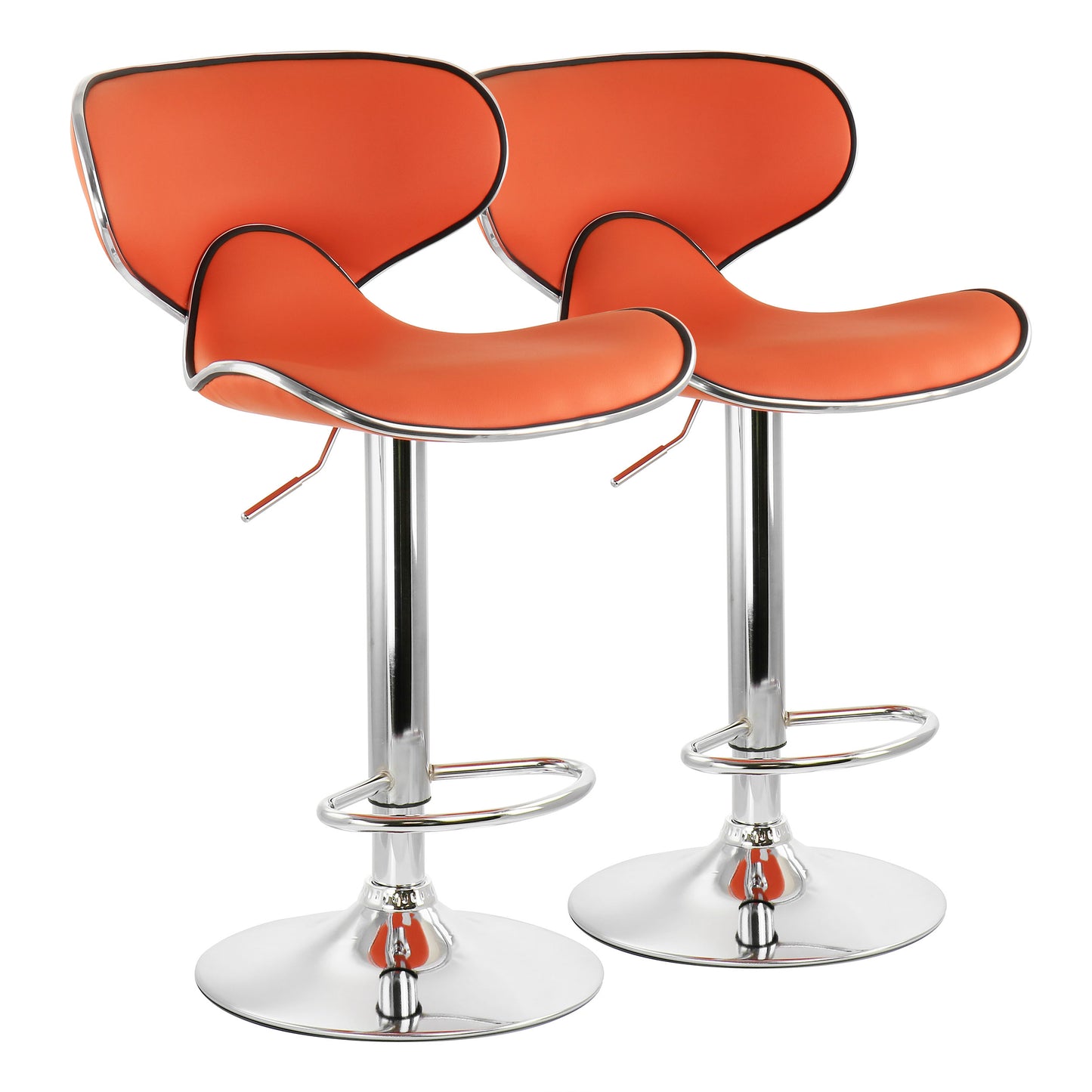 Elama 2 Piece Slim Faux Leather Adjustable Bar Stool Orange w Chrome Base