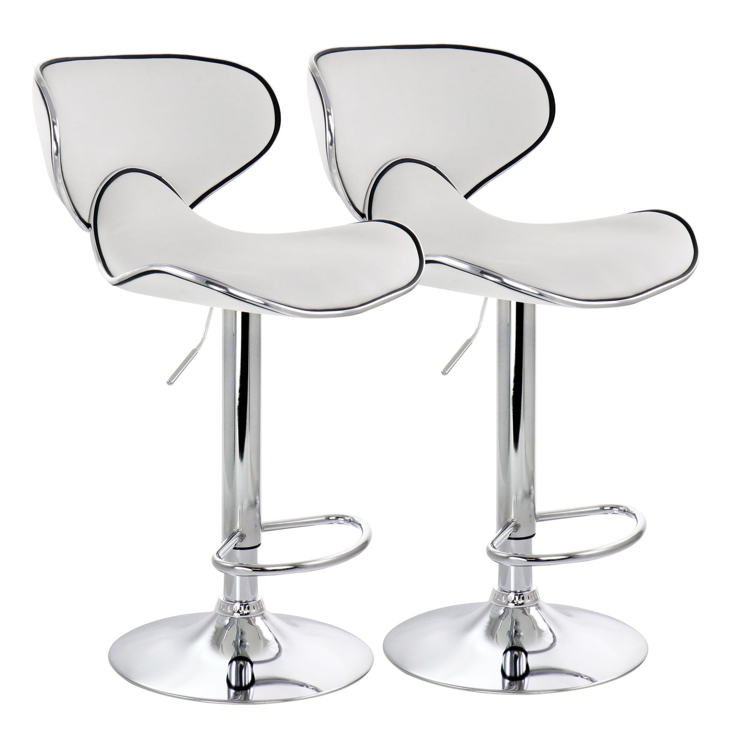 Elama 2 Piece Faux Leather Adjustable Bar Stool in White w Chrome Base