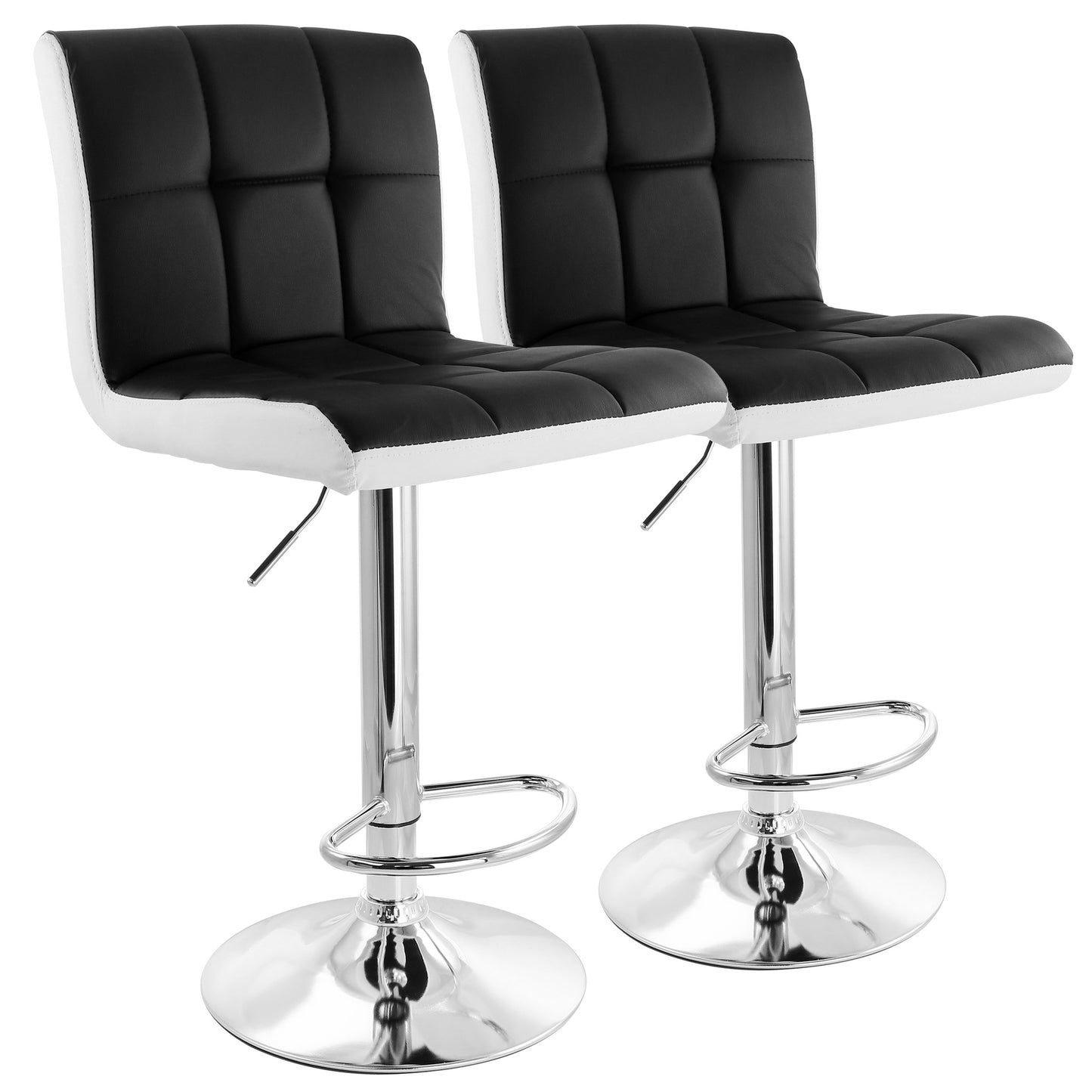 Elama 2 Piece Faux Leather Tufted Bar Stool in Black & White w Chrome Base