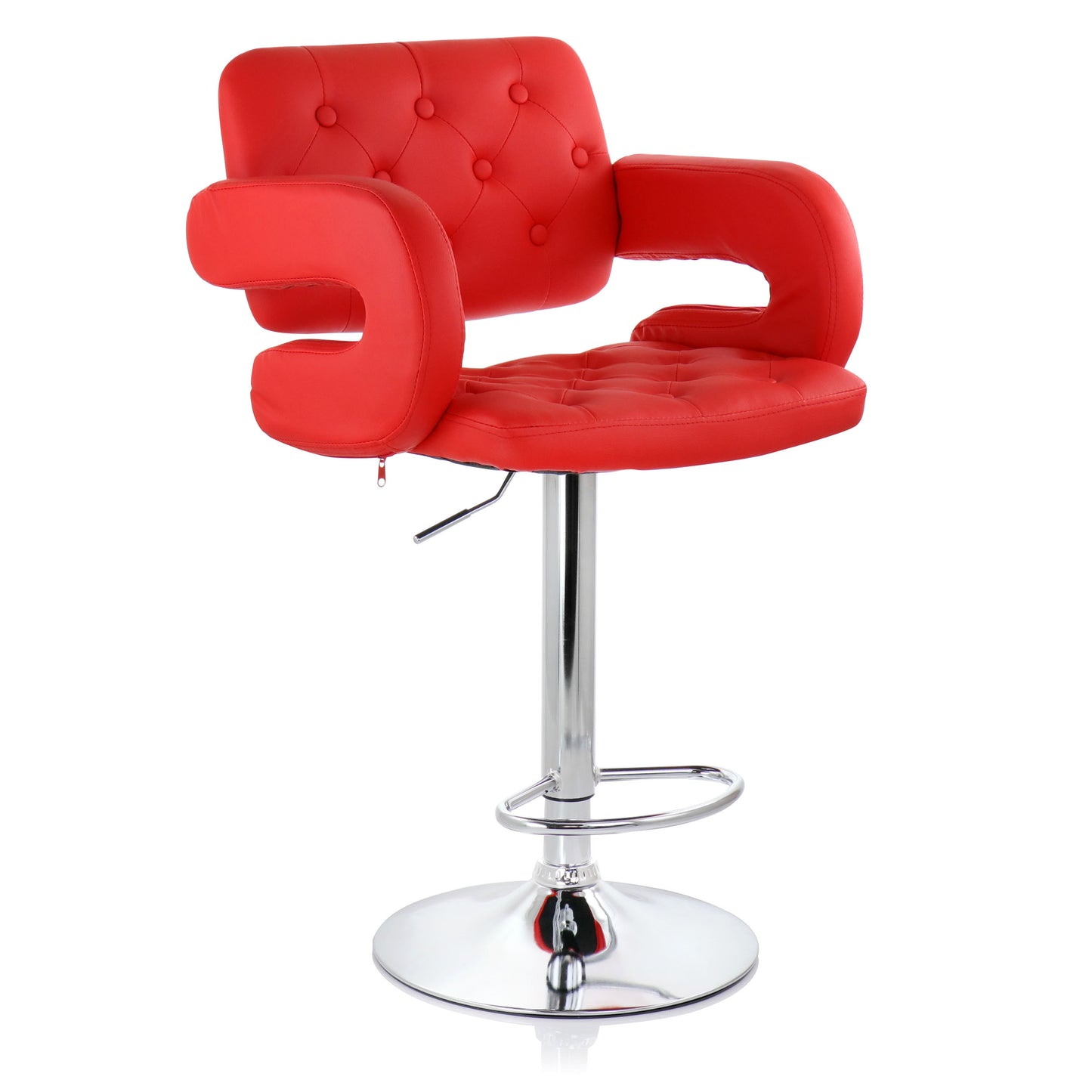 Elama Faux Leather Tufted Bar Stool in Red w Chrome Base & Adjustable Height