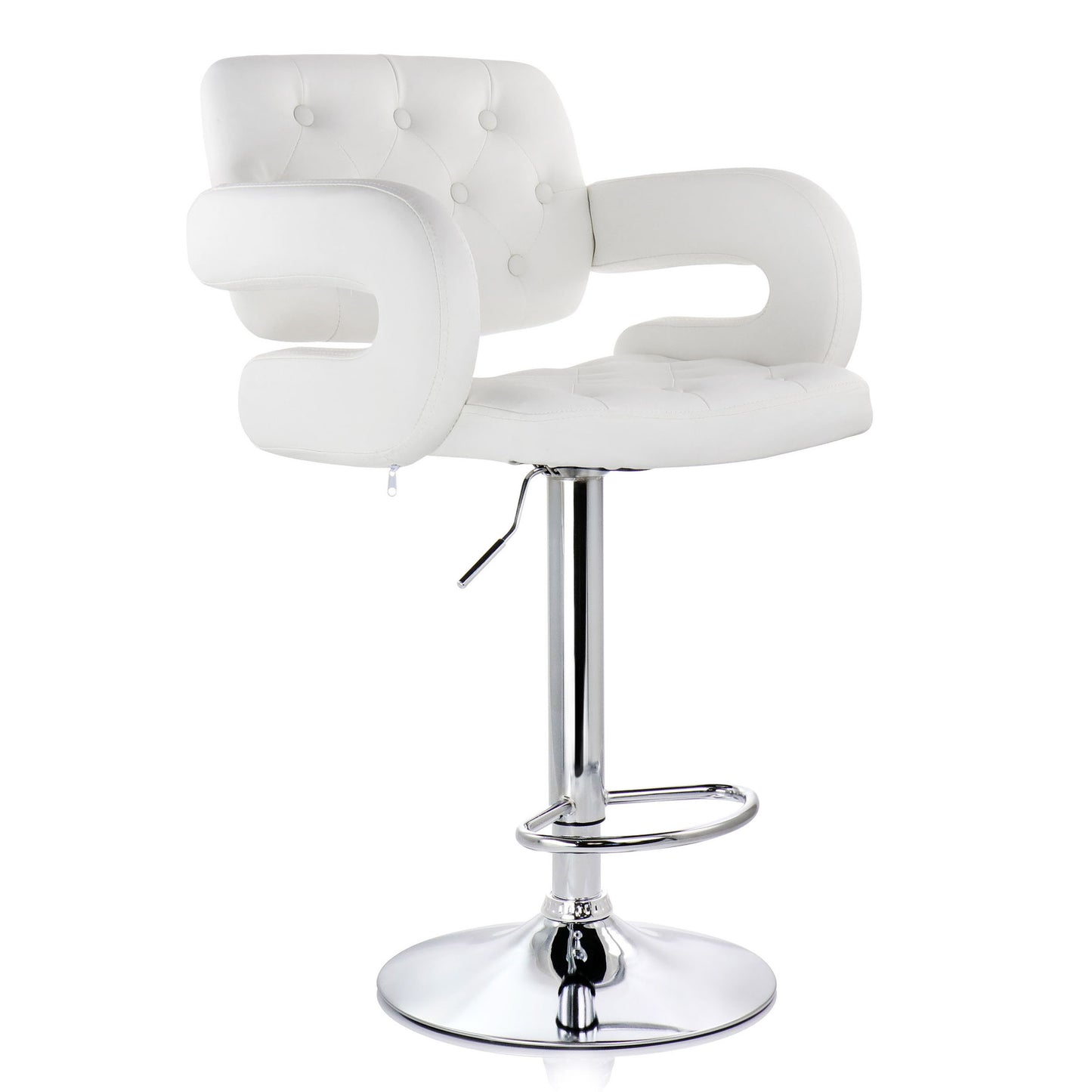 Elama Faux Leather Tufted Bar Stool in White w Chrome Base & Adjustable Height