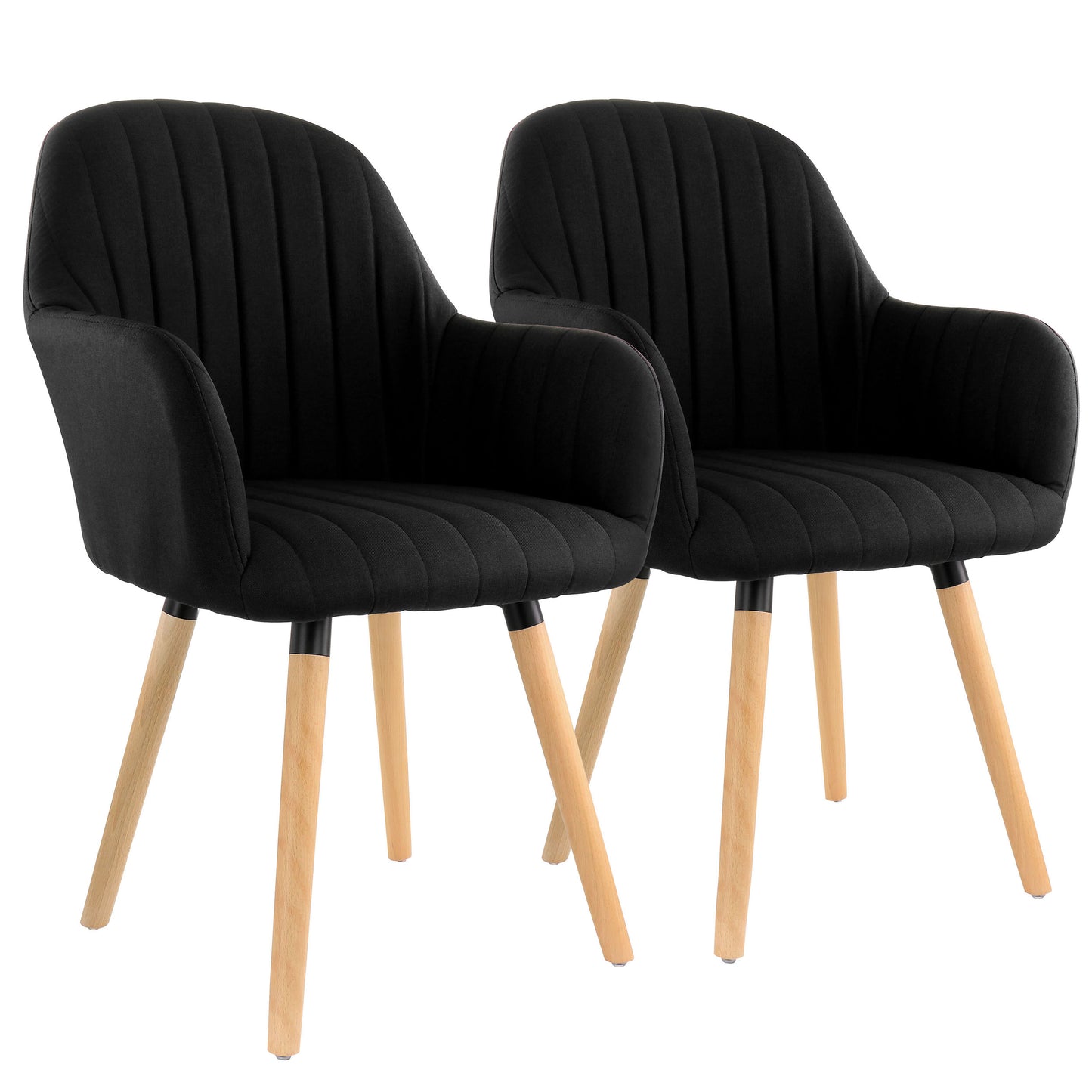 Elama 2 Piece Fabric Tufted Chair Black w Wooden Legs