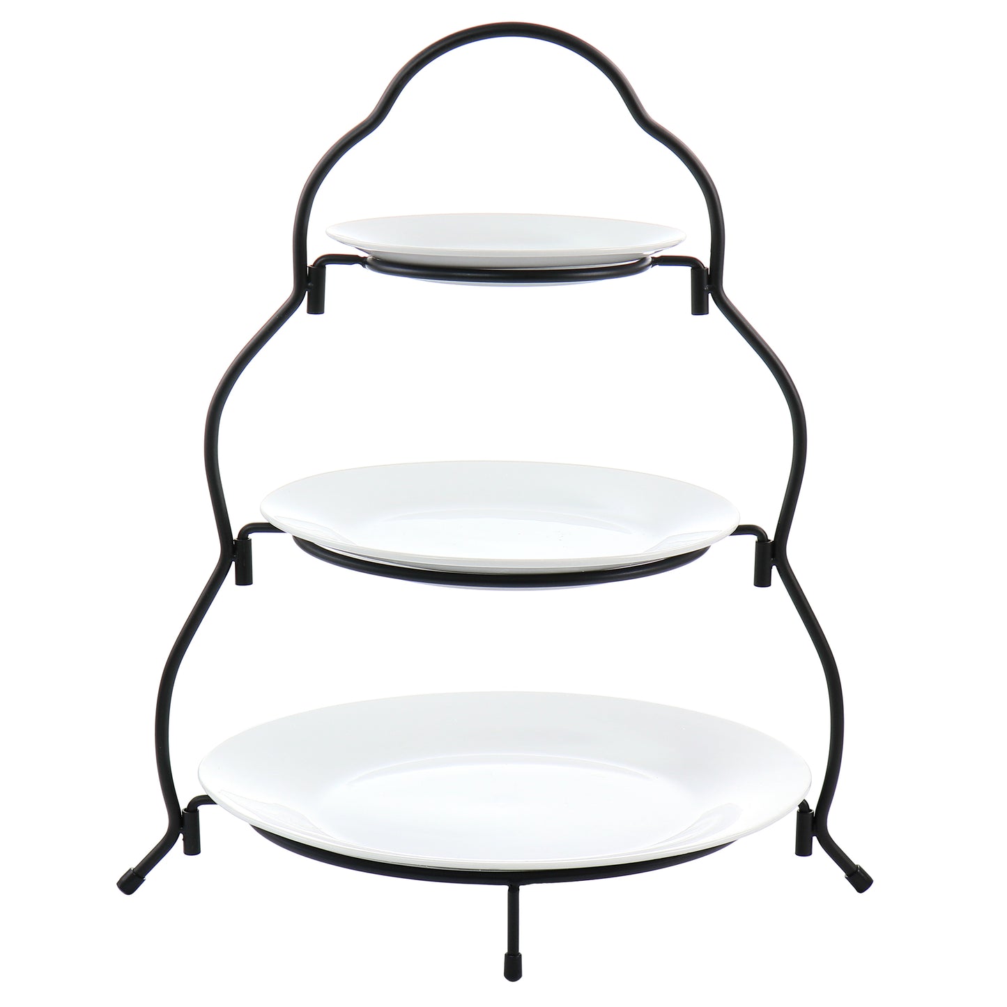 Elama 3 Tier Round 10.5" 8" 6" Porcelain Plate Serveware Set w Metal Rack Stand