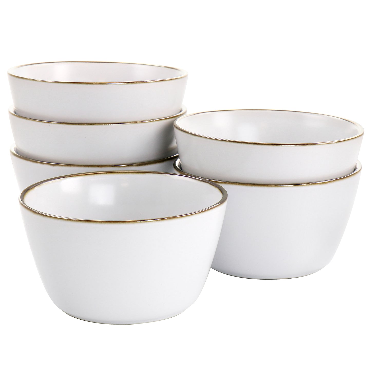 Elama Arthur 6 Piece Stoneware Bowl Set Matte White w Gold Rim