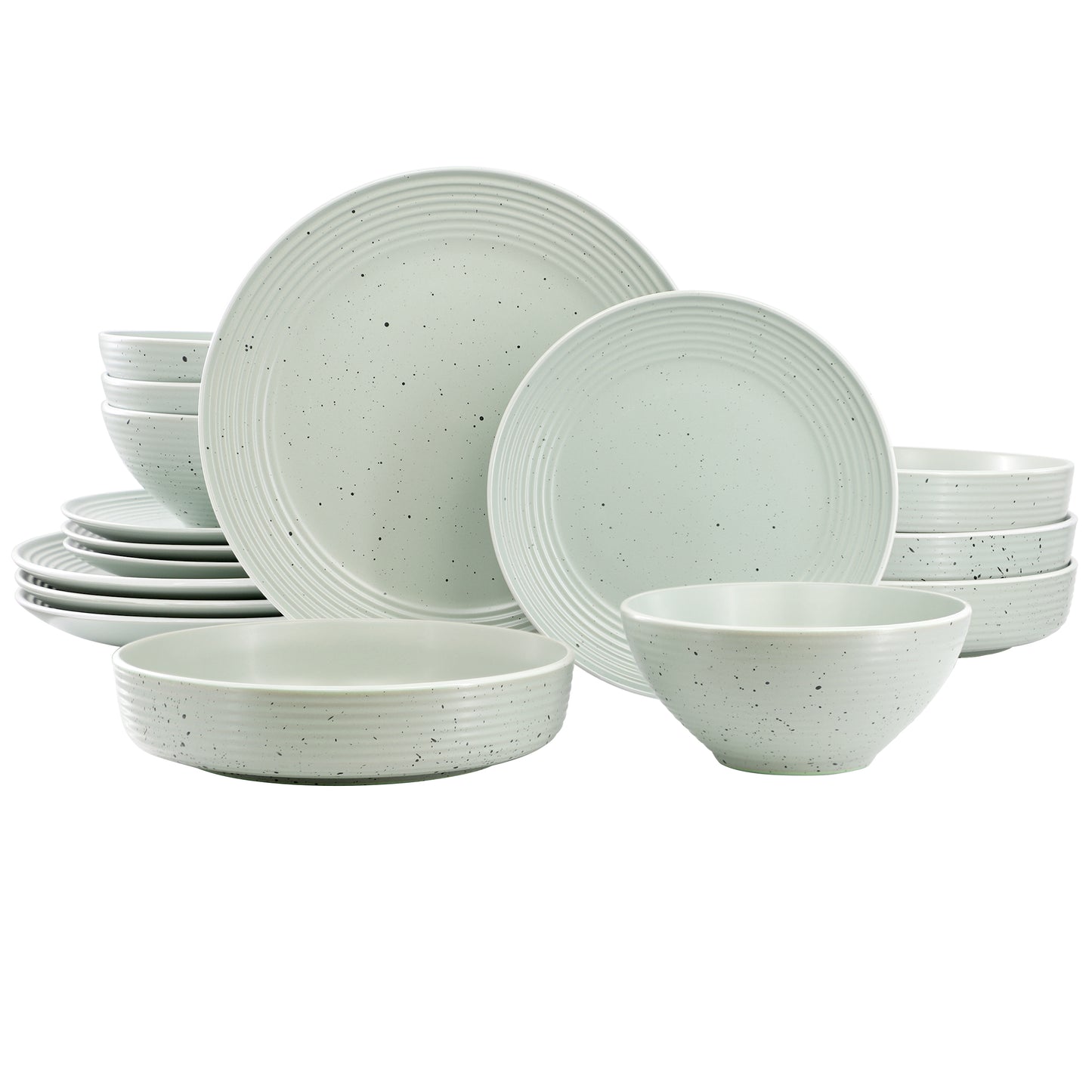 Elama Emilia 16 Piece Double Bowl Stoneware Dinnerware Set Light Green