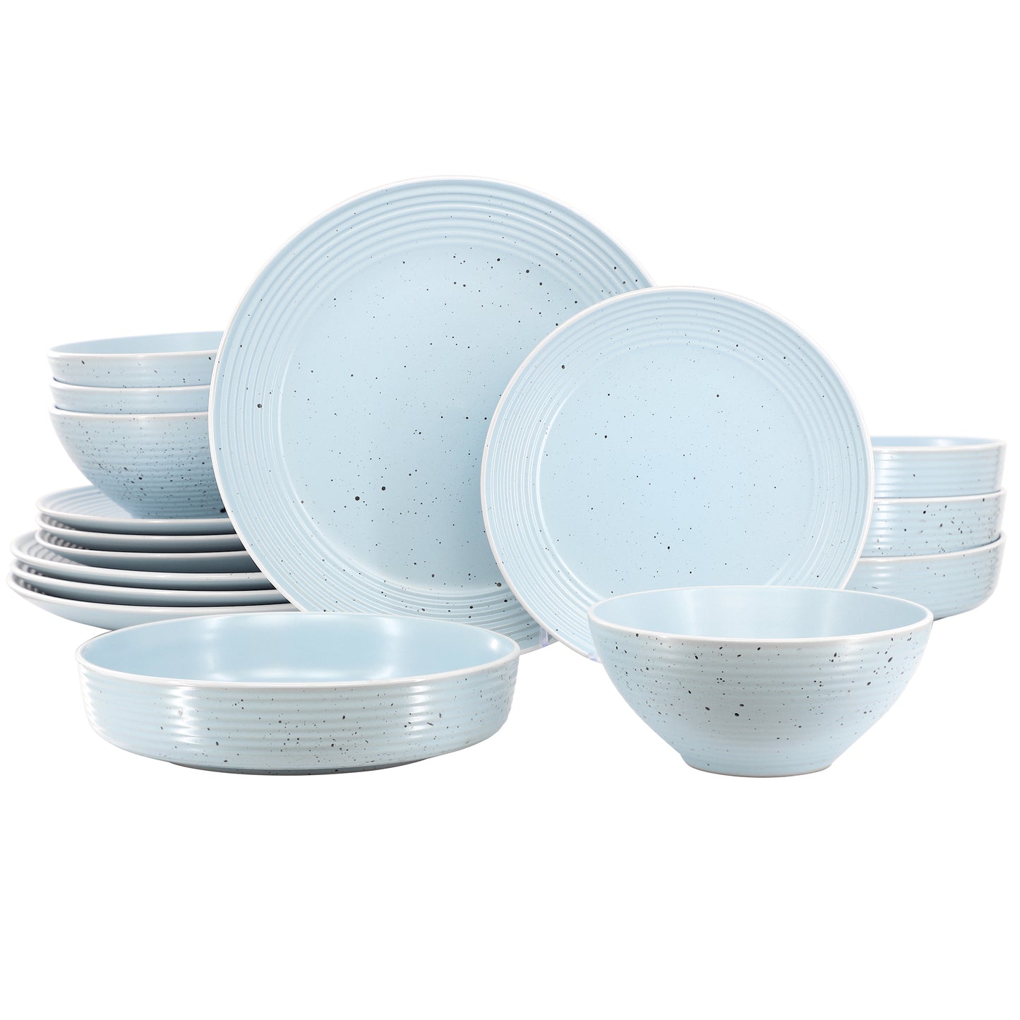 Elama Emilia 16 Piece Double Bowl Stoneware Dinnerware Set Light Blue