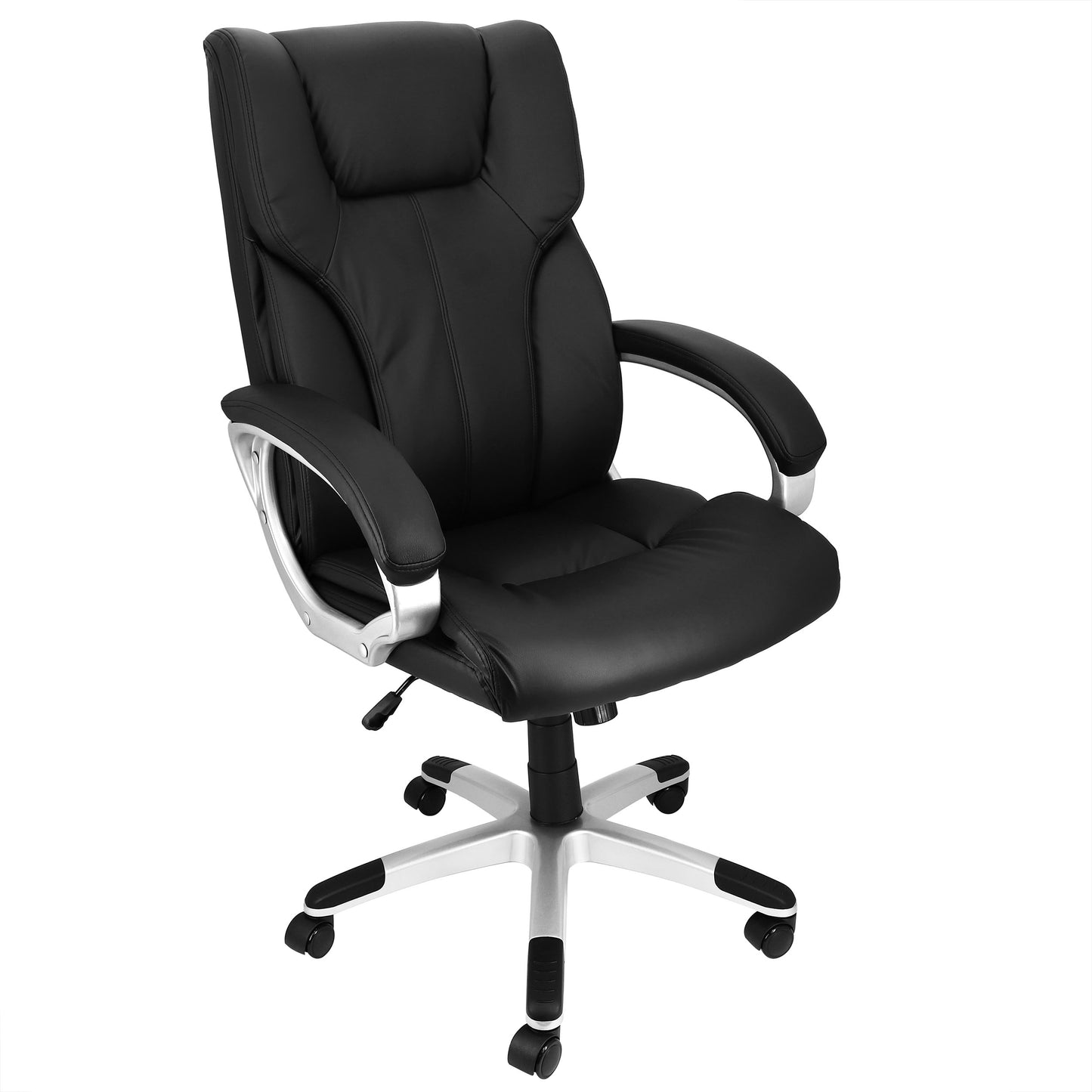 Elama High Back Adjustable Faux Leather Office Chair Black w Silver Base