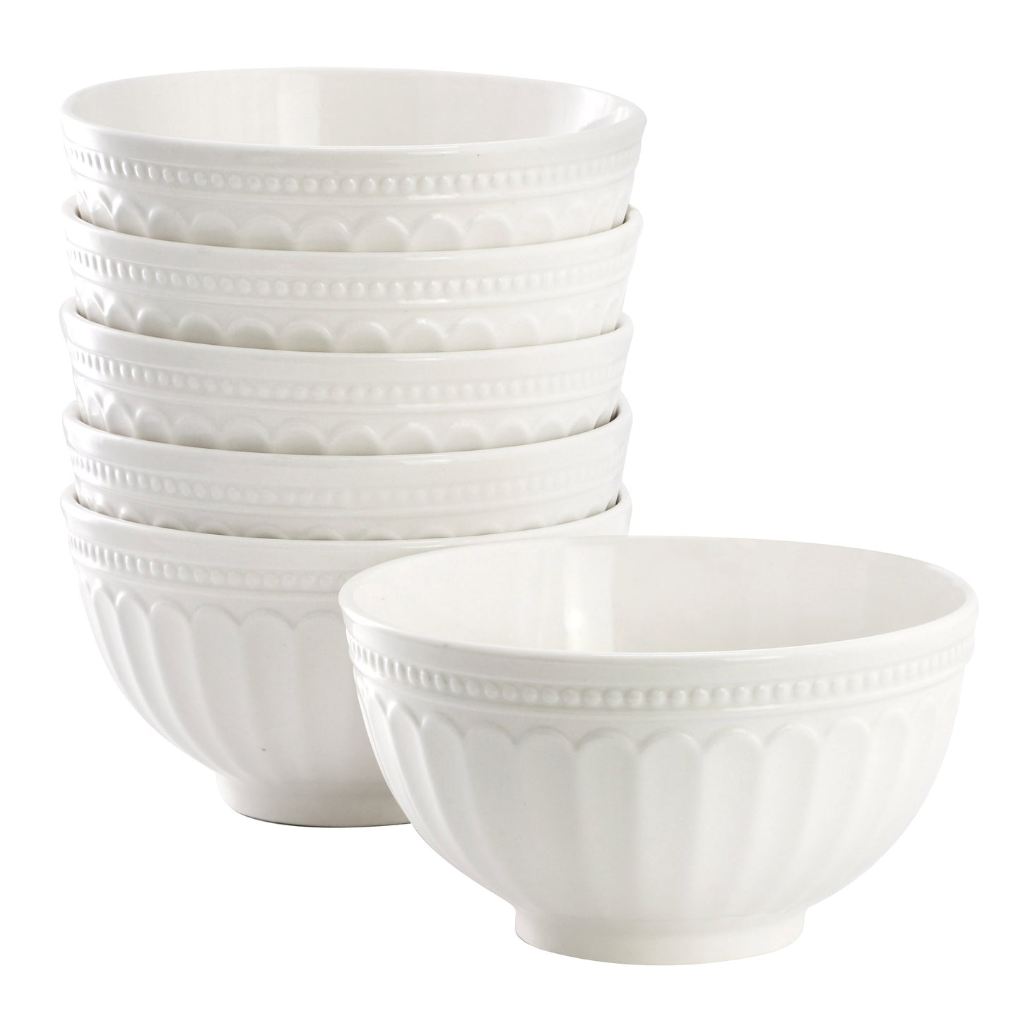 Elama Hansel 6 Piece Embossed Arch Stoneware Cereal Bowl Set White
