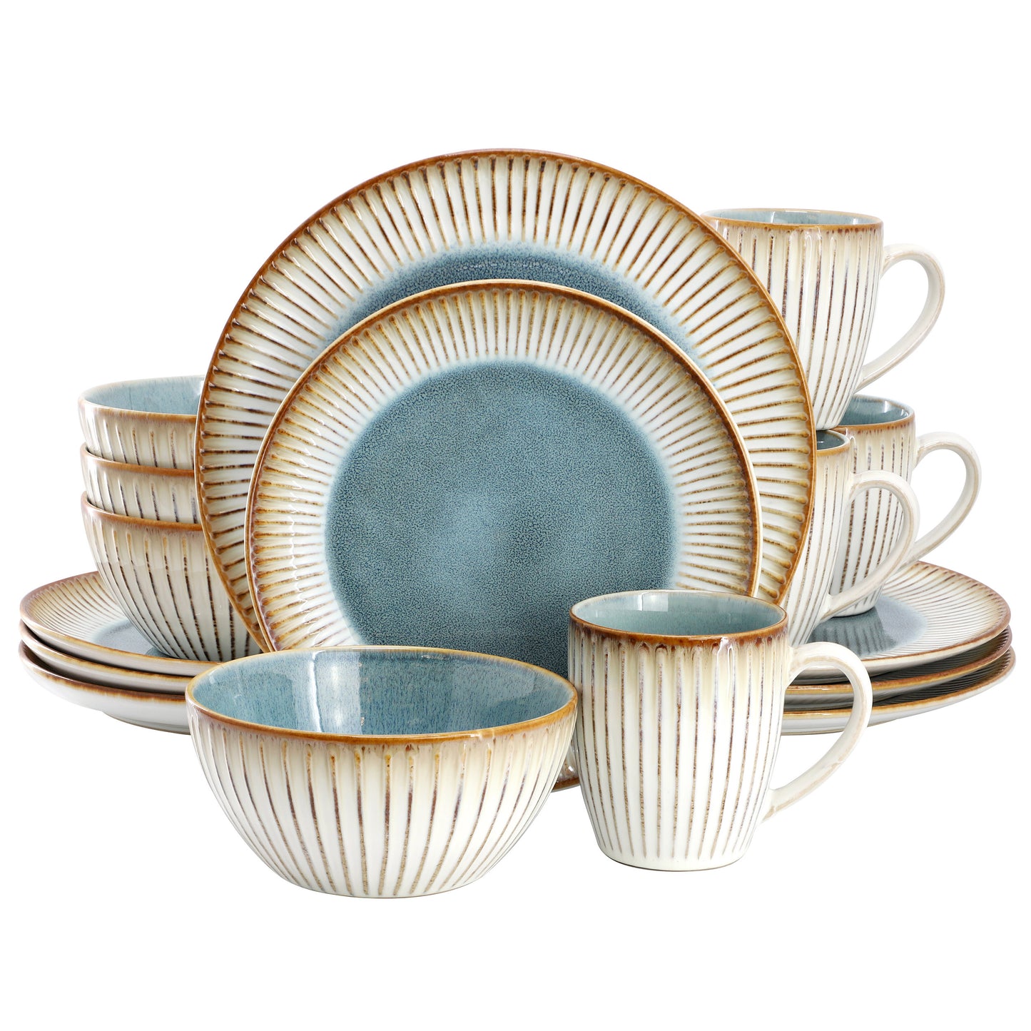 Elama Louann 16 Piece Stoneware Dinnerware Set Blue & Beige