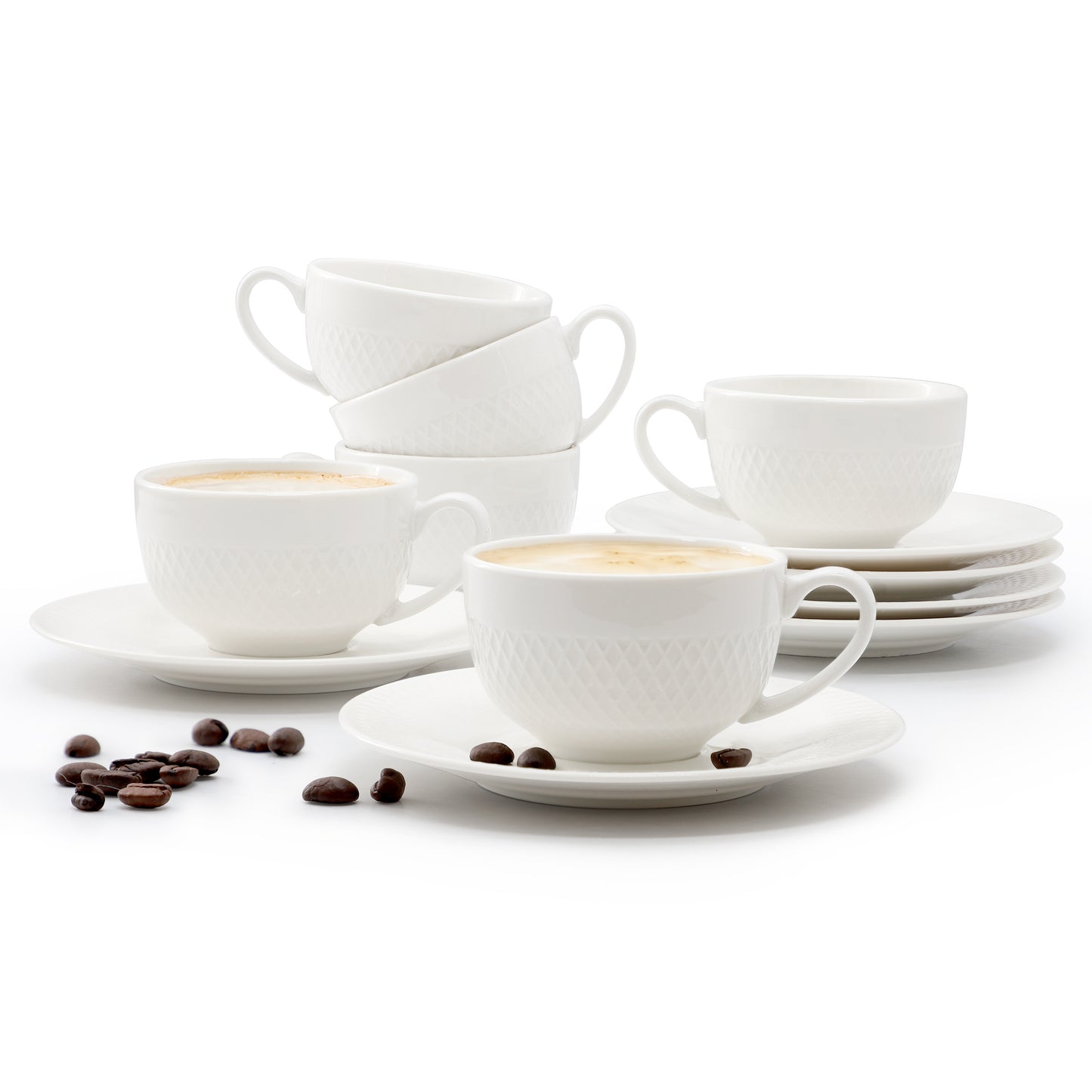 Elama Luna 12 Piece 3 oz Porcelain Espresso Cup Set White w Saucers