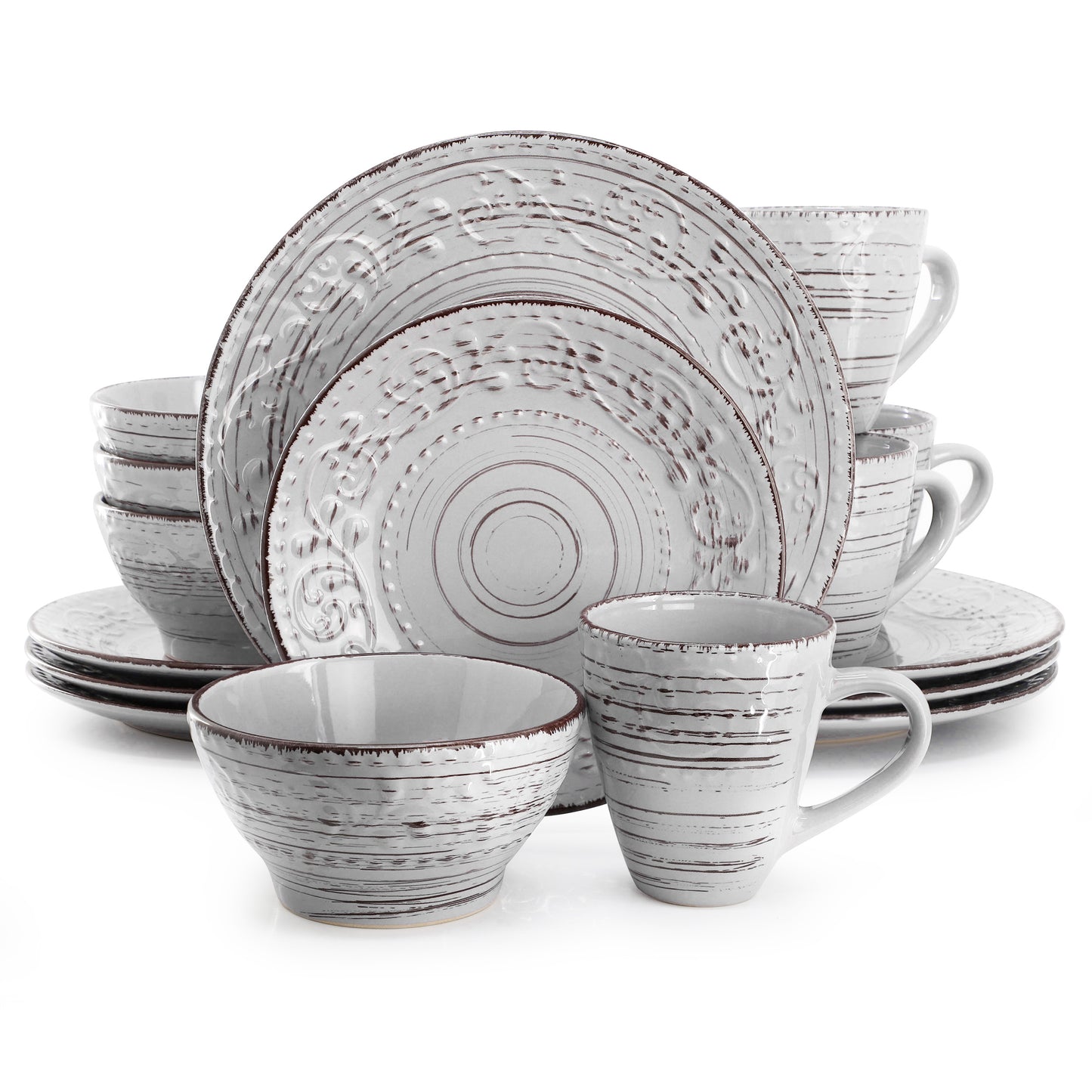 Elama Malibu Calcite 16-Piece Dinnerware Set Light Gray