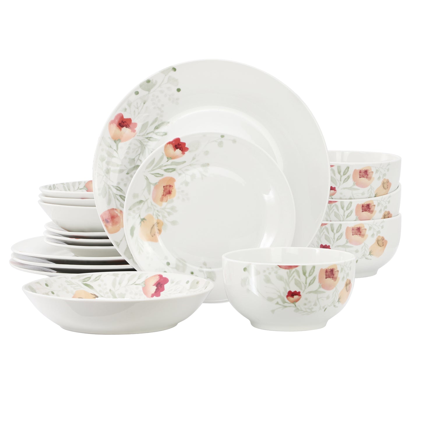 Elama Poppy 16 Piece Porcelain Double Bowl Dinnerware Set for 4
