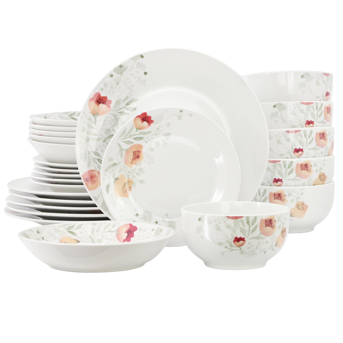 Elama Poppy 24 Piece Porcelain Double Bowl Dinnerware Set for 6