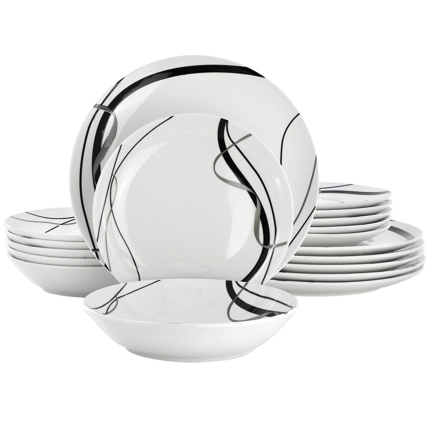 Elama Sarah 18 Piece Porcelain Black Ribbon White & Black Dinnerware Set for 6