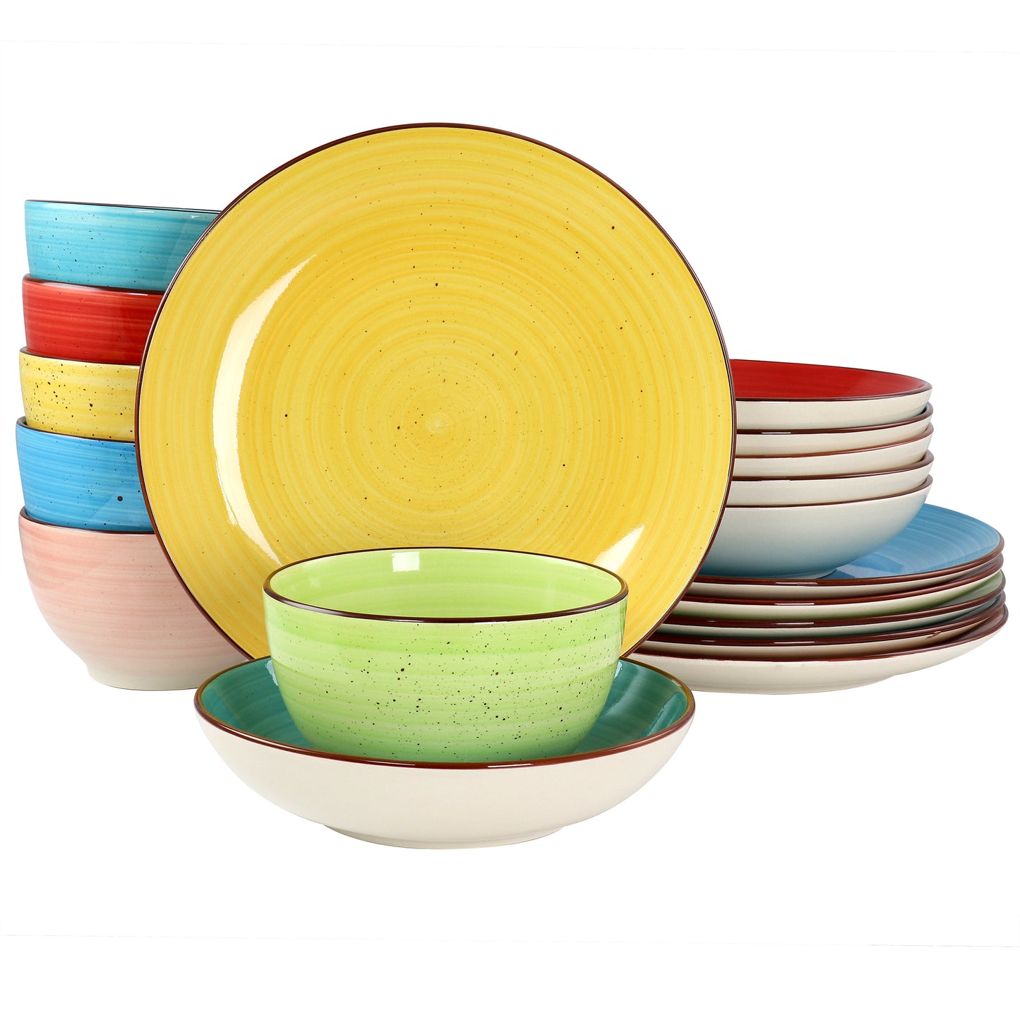 Elama Sebastian 18 Piece Double Bowl Stoneware Dinnerware Set Assorted Colors