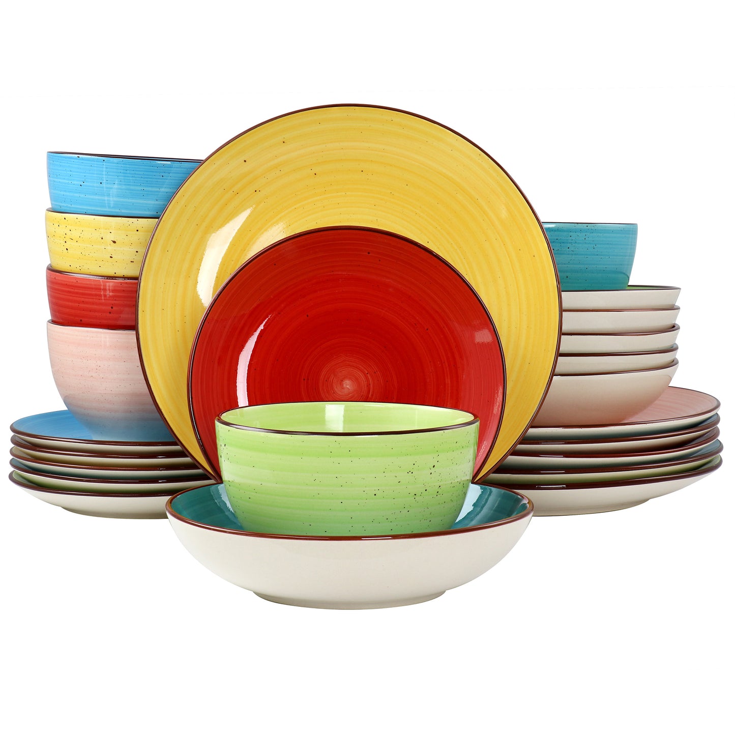 Elama Sebastian 24 Piece Double Bowl Stoneware Dinnerware Set Assorted Colors