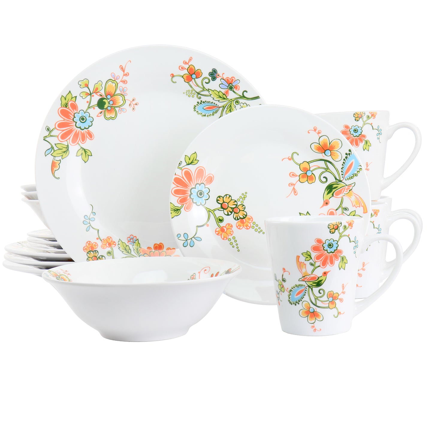 Elama Spring Bloom 16 pc Round Porcelain Dinnerware Set