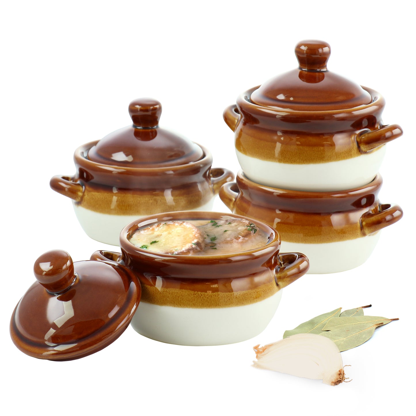 Elama 4 Piece Double Handle 15 oz French Onion Soup Bowl w Lid