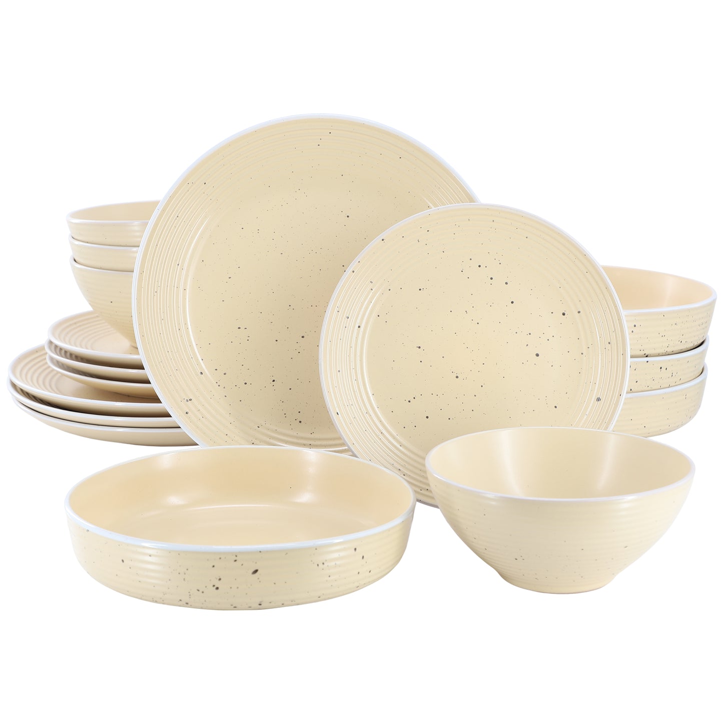 Elama Emilia 16 Piece Double Bowl Stoneware Dinnerware Set Cream Yellow