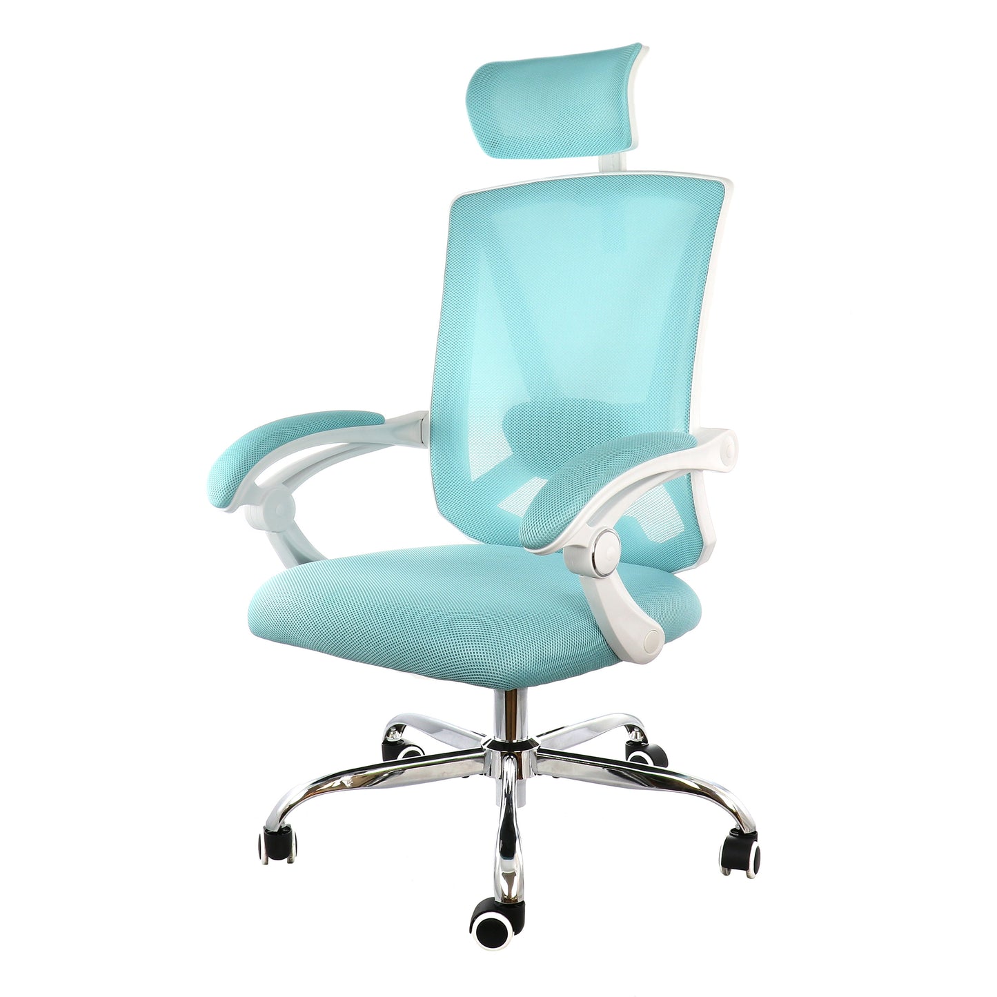 Elama Full Back Mesh Adjustable Office Chair w Headrest Blue w White Frame
