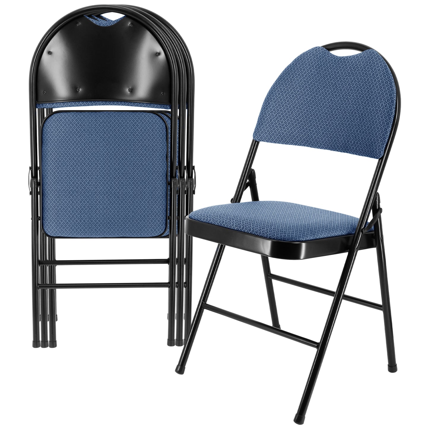 Elama 4 Piece Metal Folding Chair w Padded Seats Dark Blue