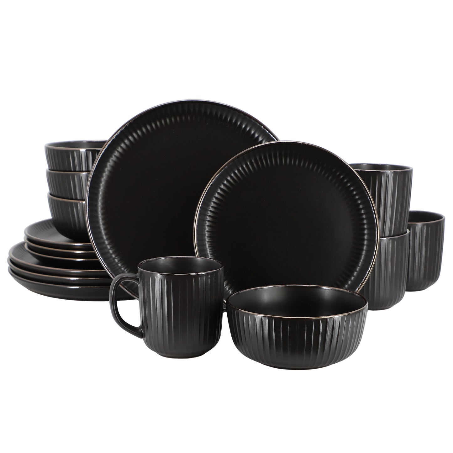 Elama Leo 16 Piece Stoneware Dinnerware Set Black