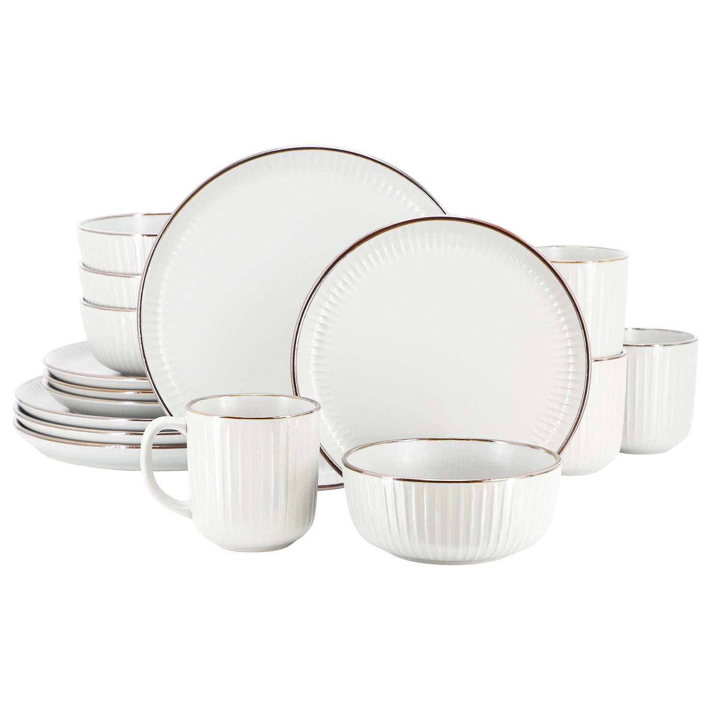 Elama Leo 16 Piece Stoneware Dinnerware Set White