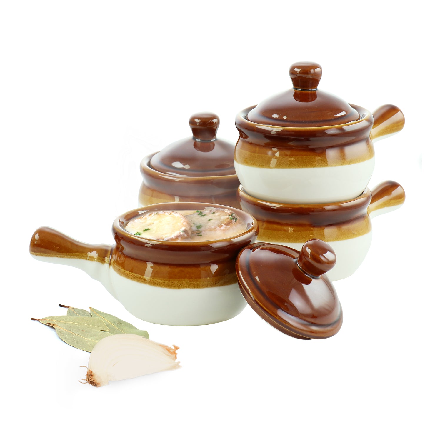 Elama 4 Piece Long Handle 15 oz French Onion Soup Bowl w Lid