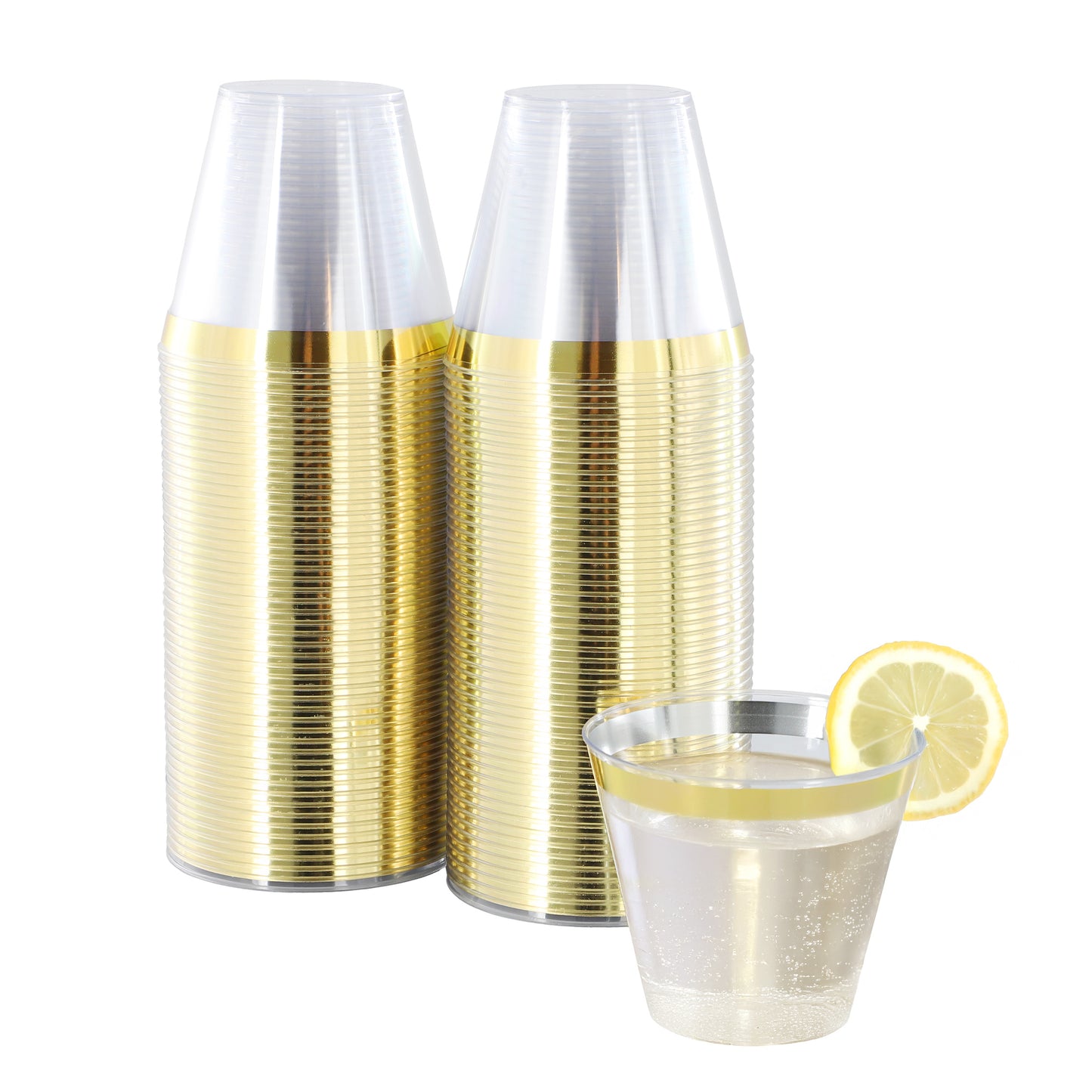 Elama 100 Piece 9 oz Disposable Plastic Gold Rimmed Party Cup Set