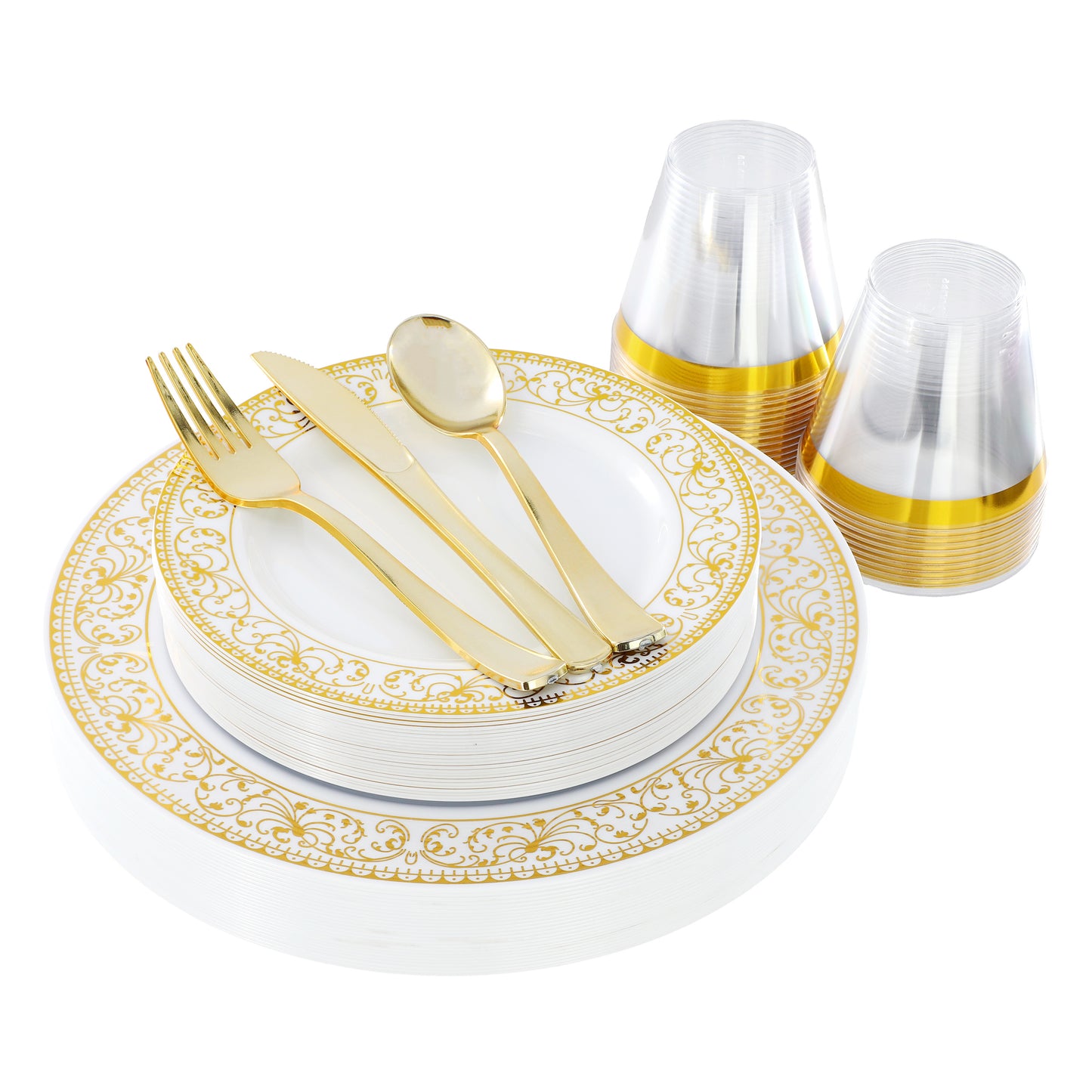 Elama 150 Piece Disposable Plastic Dinnerware Party Set for 25 Guests in White w