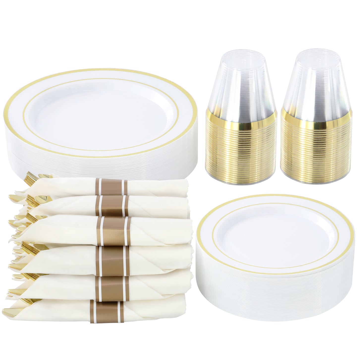 Elama 350 Piece Disposable Plastic Dinnerware Party Set for 50 Guests in White w