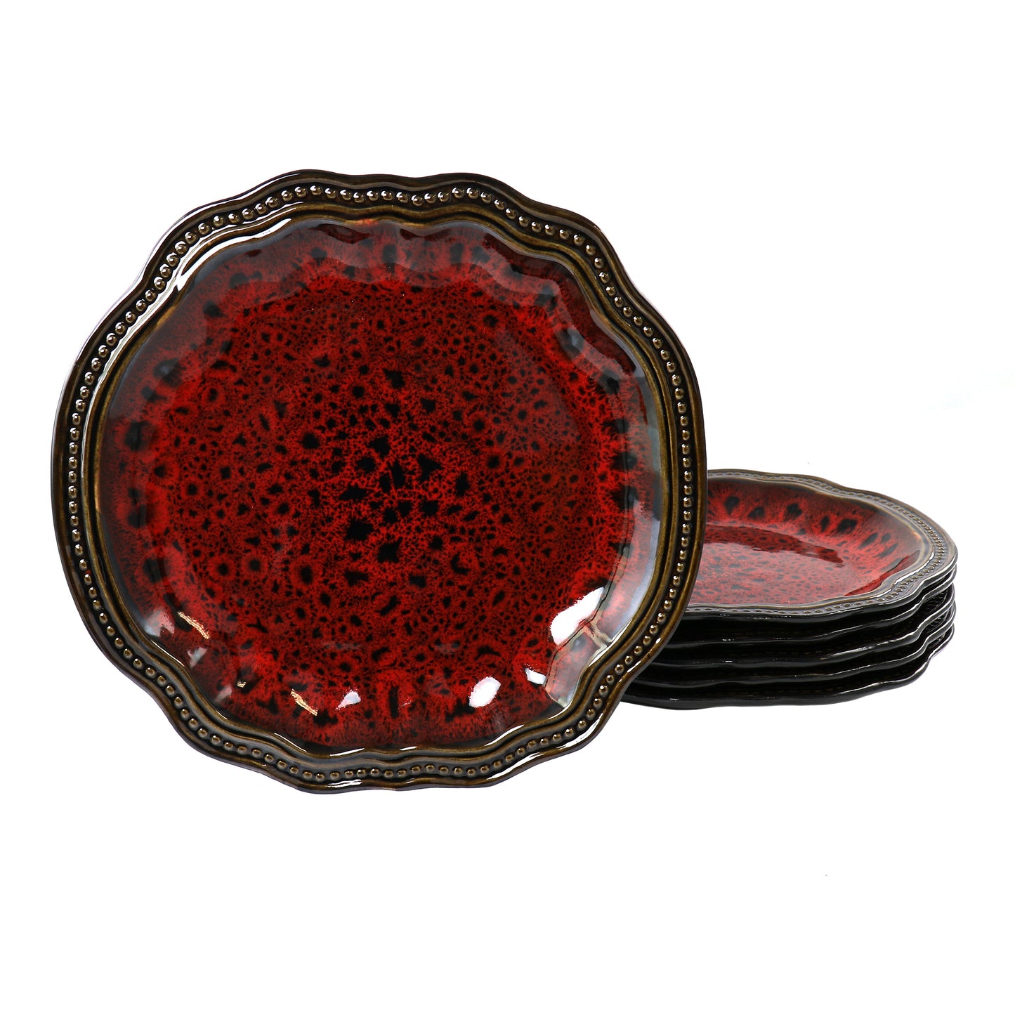 Elama Regency Red 6 pc Stoneware Dinner Plate Set