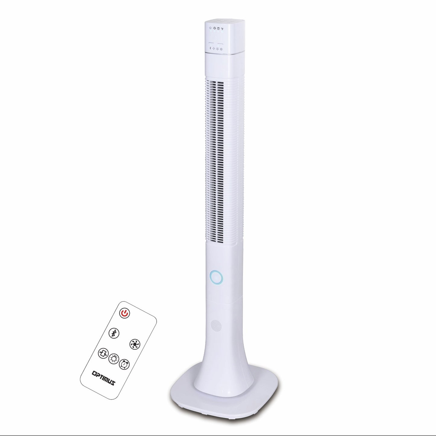Optimus 48" Pedestal Tower Fan w Remote Control Bluetooth & LED