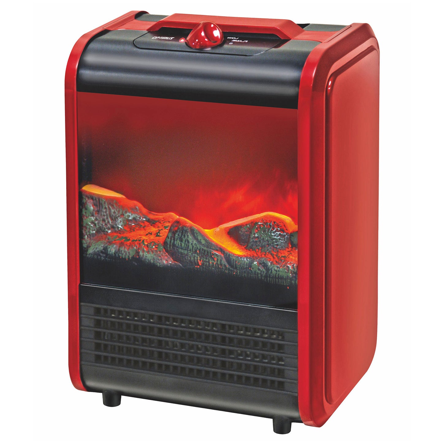 Optimus 1200W Red Electric Flame Effect Mini Fireplace Heater w 2 Settings