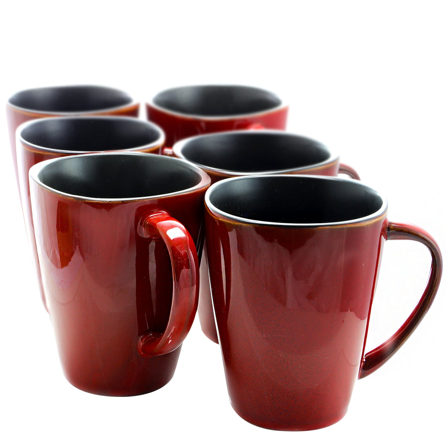 Elama Harland 14 oz 6 pc Luxe & Large Stoneware Dinner Mugs in Red