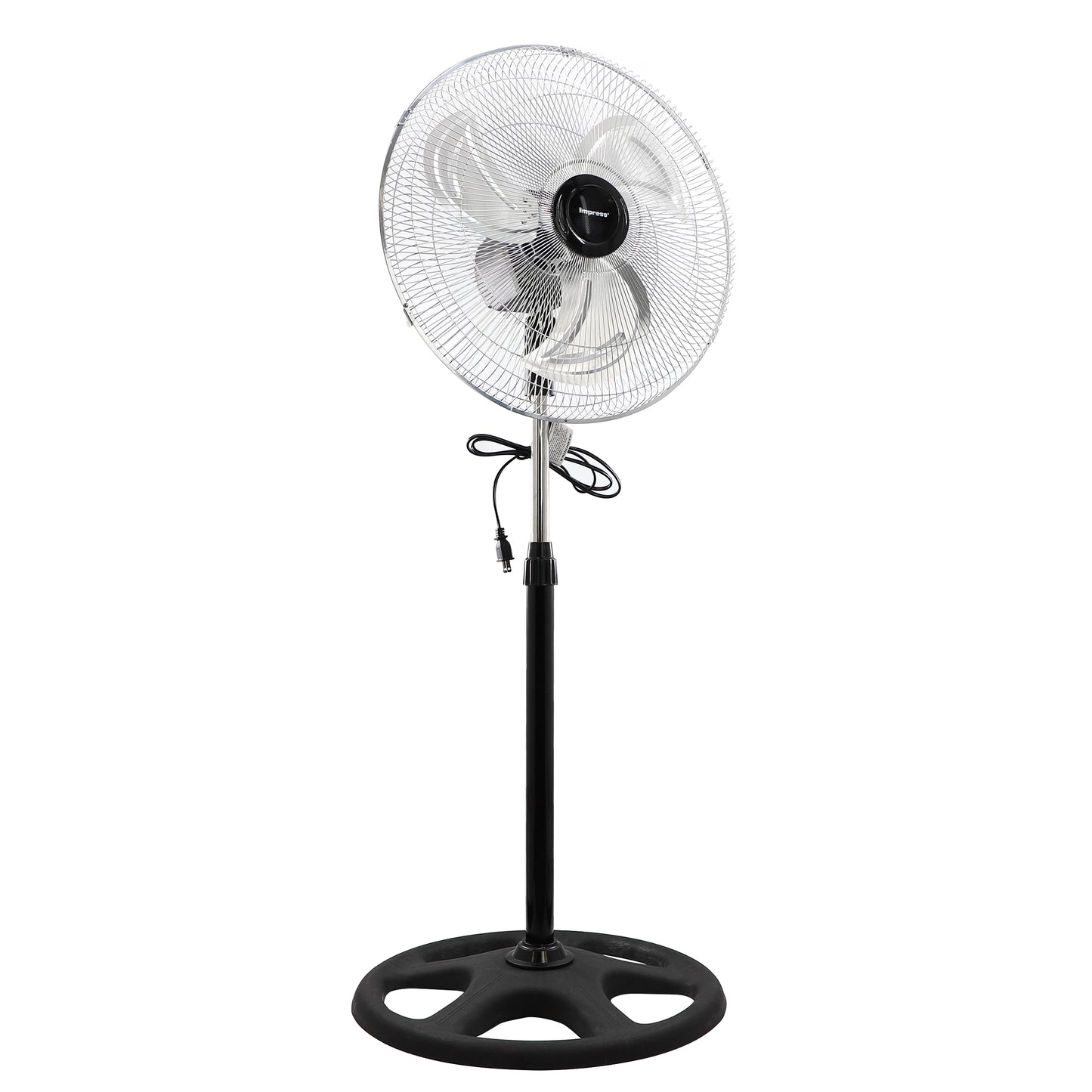 Impress 18" Chrome 80W 3-Speed Oscillating Tilt Metal Industrial Stand Fan