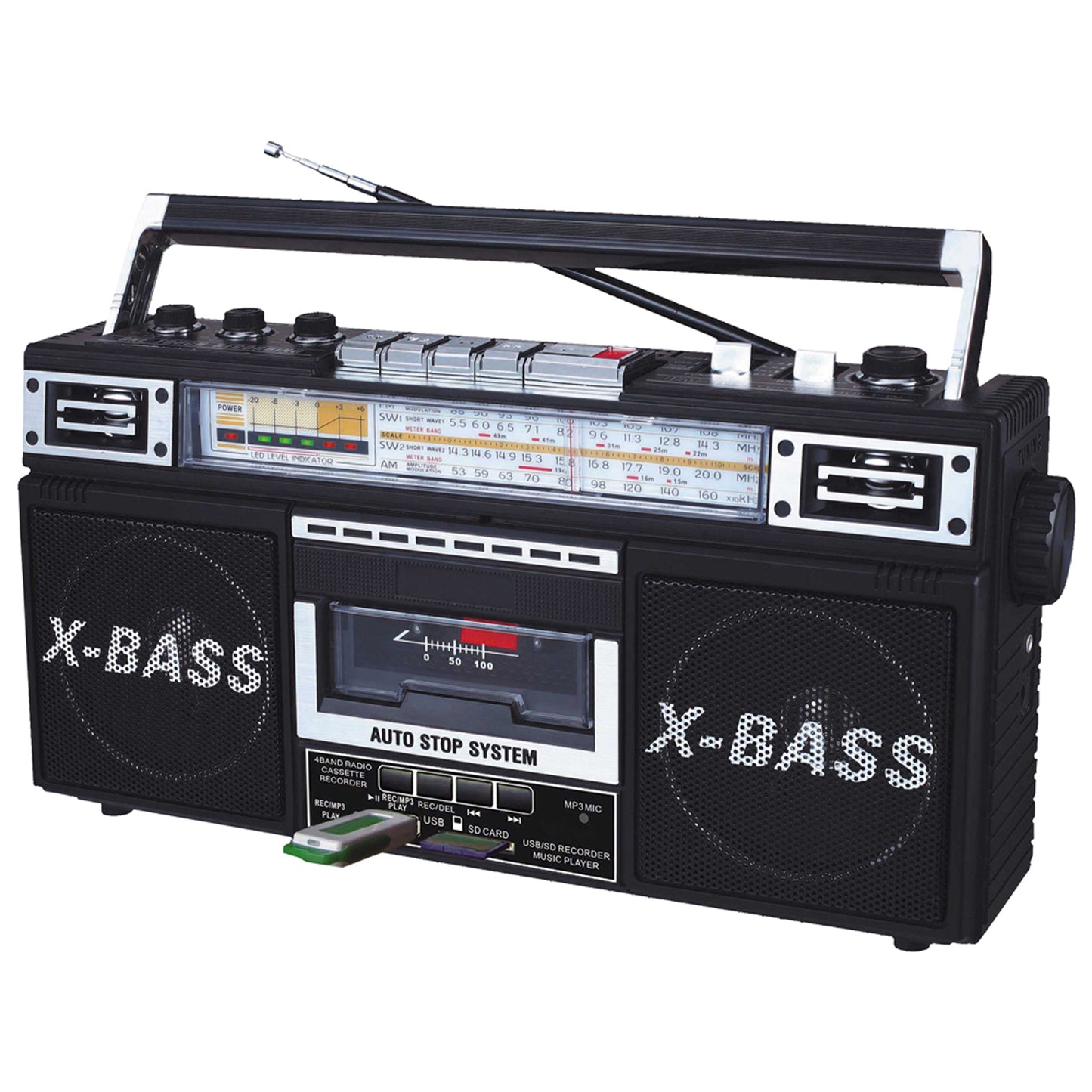 QFX AM/FM/SW1-SW2 4 Band Radio & Cassette to MP3 Converter & Recorder w USB/SD