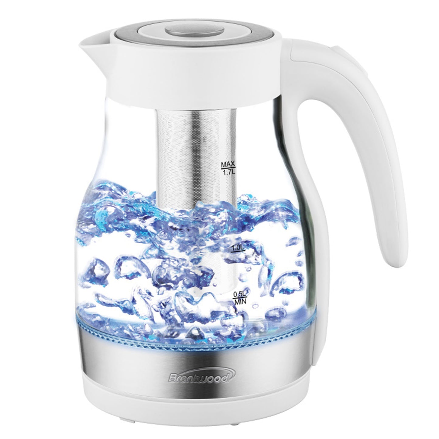 Brentwood Glass 1.7 Liter Electric Kettle w Tea Infuser in White