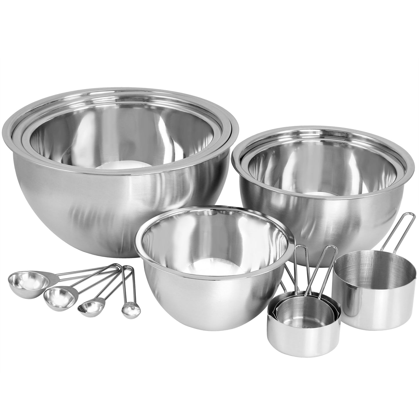 MegaChef 14 pc Stainless Steel Measuring Cup & Spoon Set w Mixing Bowls