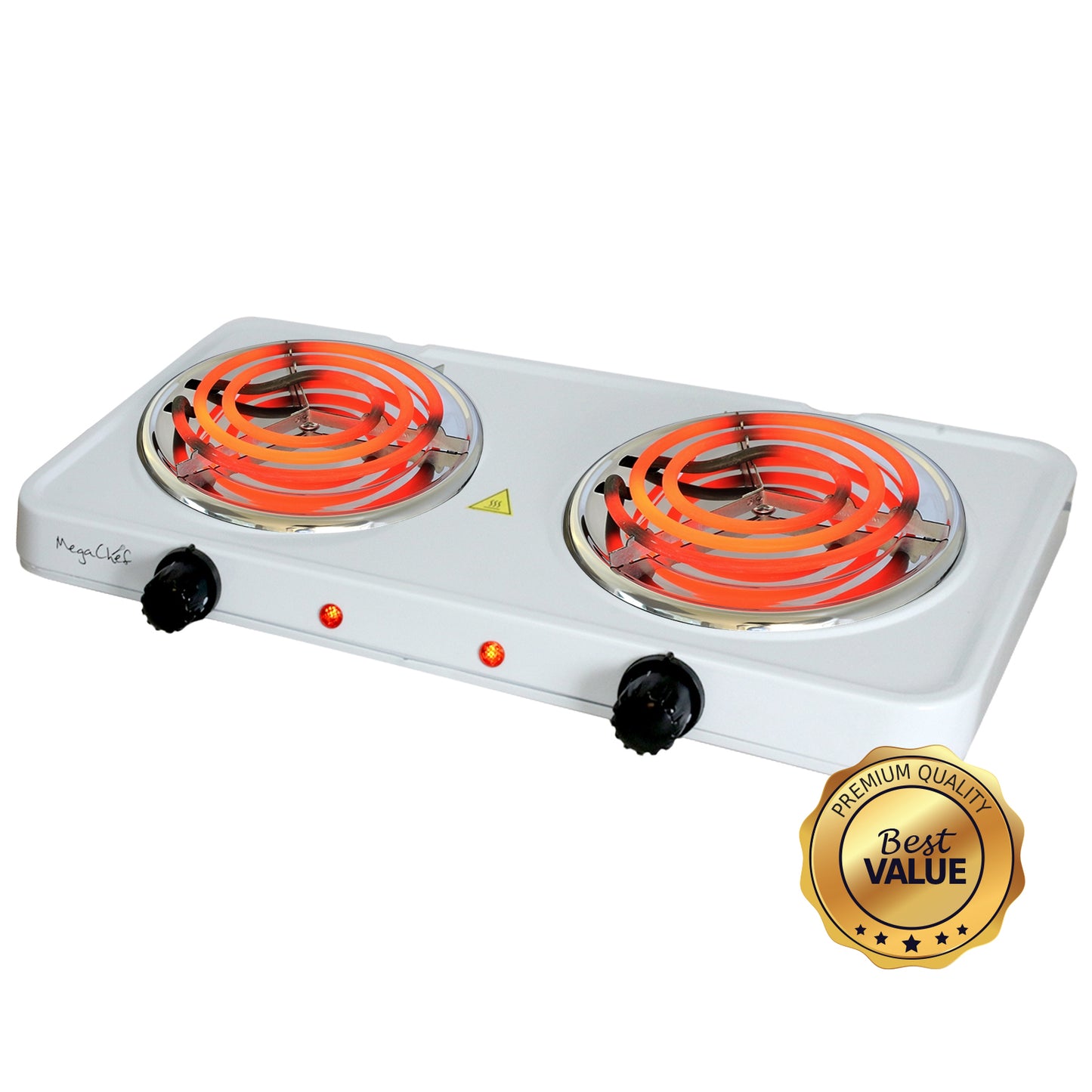 MegaChef 1700W Electric Portable Dual Coil Burner Cooktop Buffet Range - White