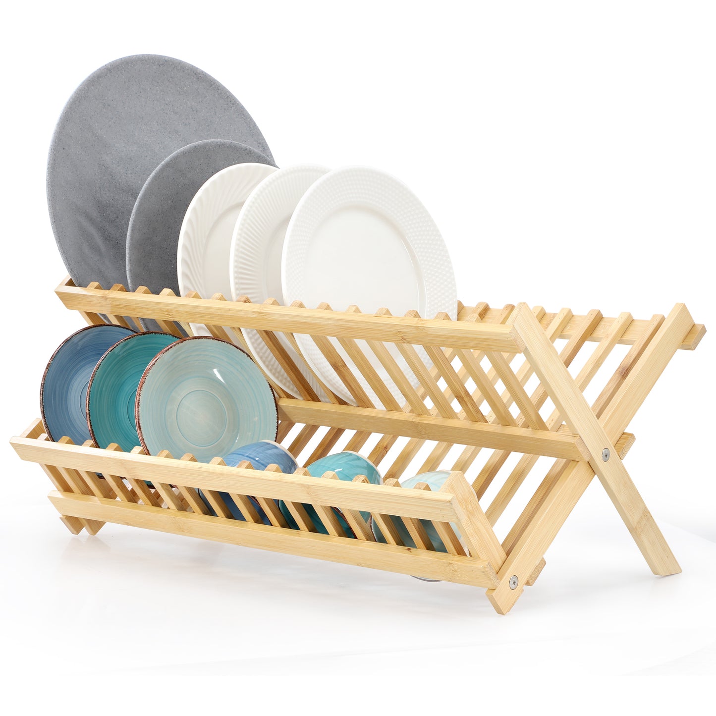 MegaChef 2-Tier Collapsible Kitchen Bamboo Drying Dish Rack