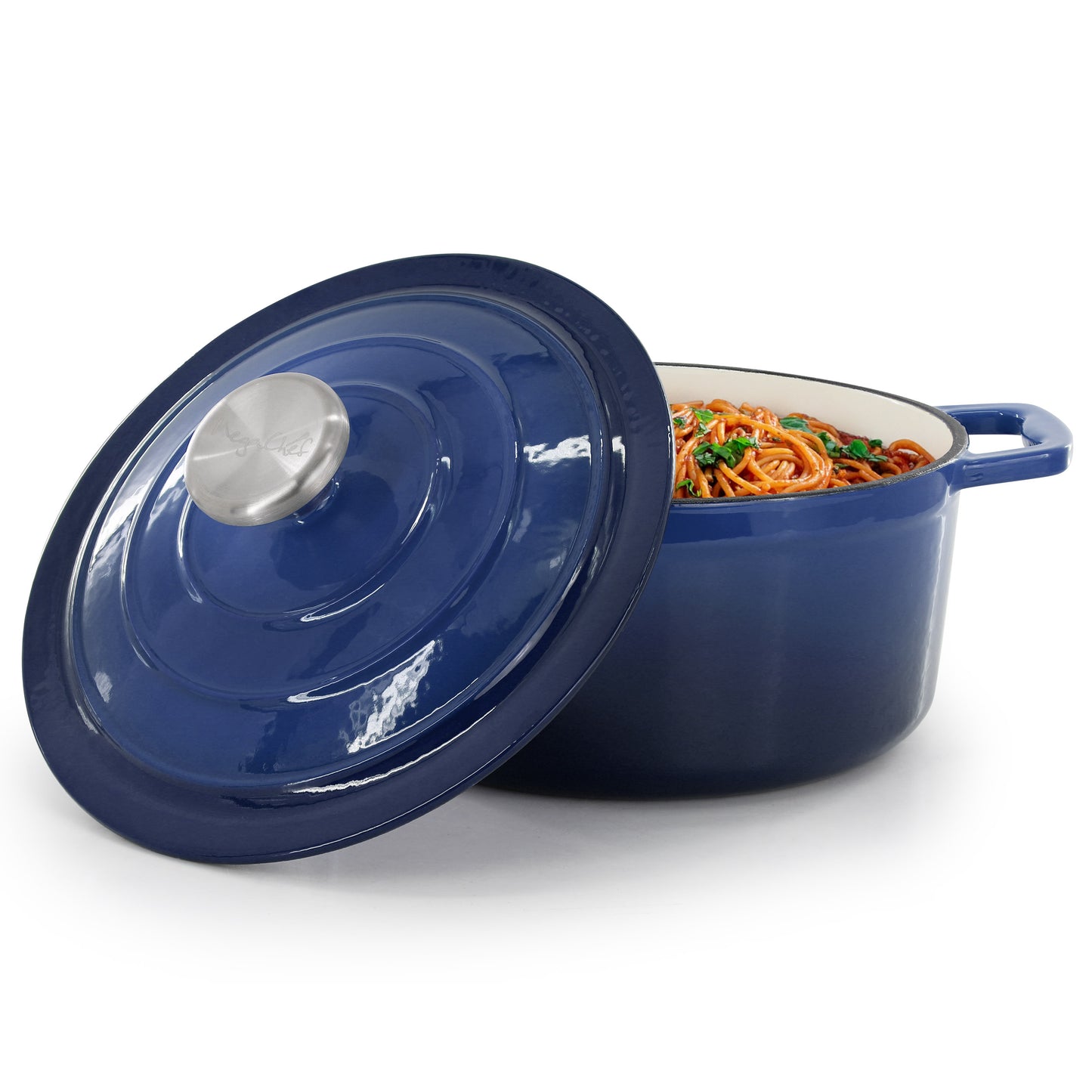 MegaChef 2.7 qt Round Enameled Cast Iron Casserole in Gradient Dark Blue