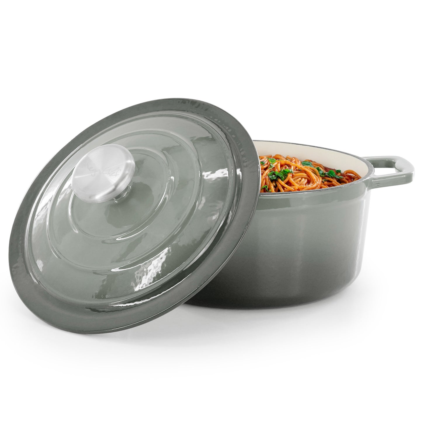 MegaChef 2.7 qt Round Enameled Cast Iron Casserole in Gradient Gray
