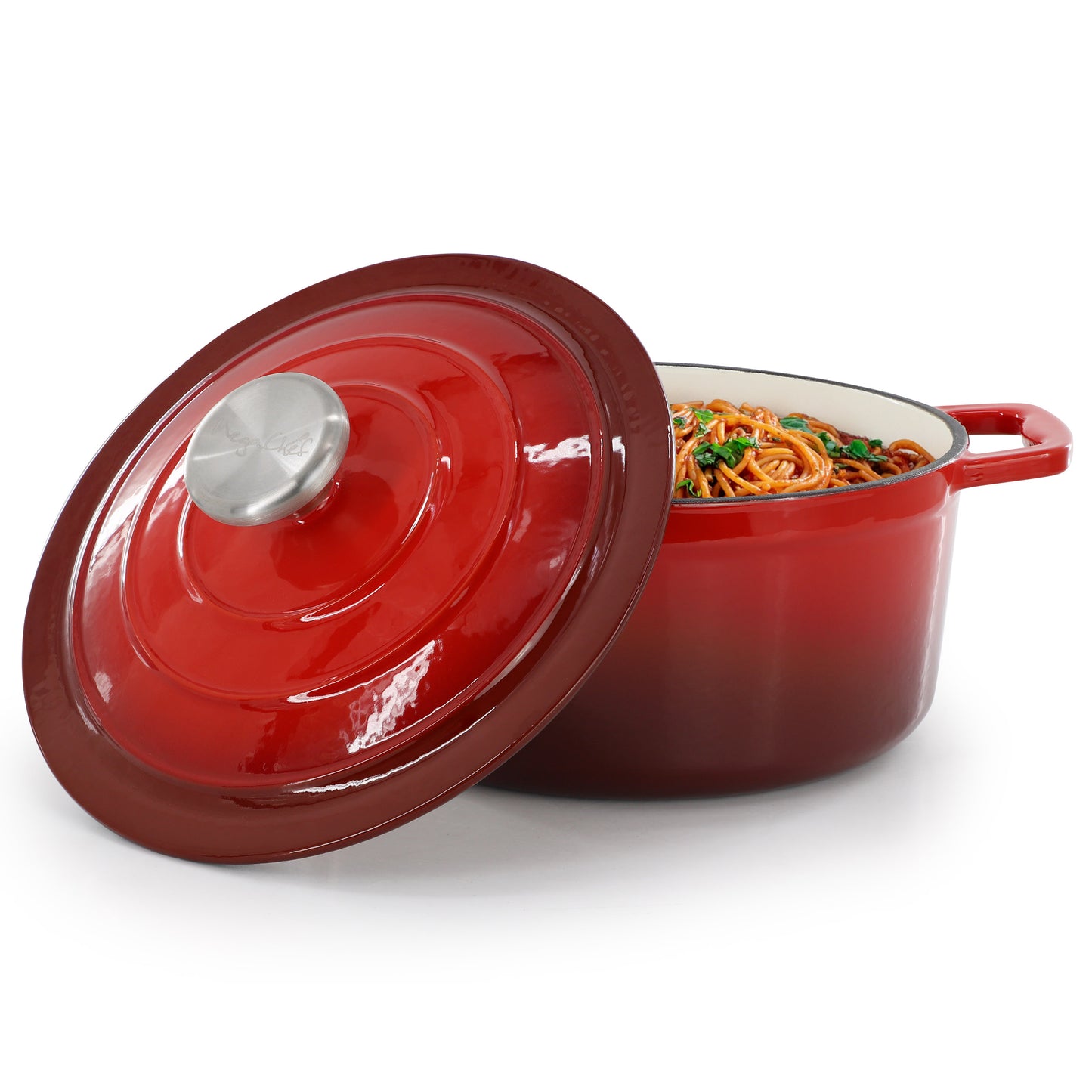 MegaChef 2.7 qt Round Enameled Cast Iron Casserole in Gradient Red