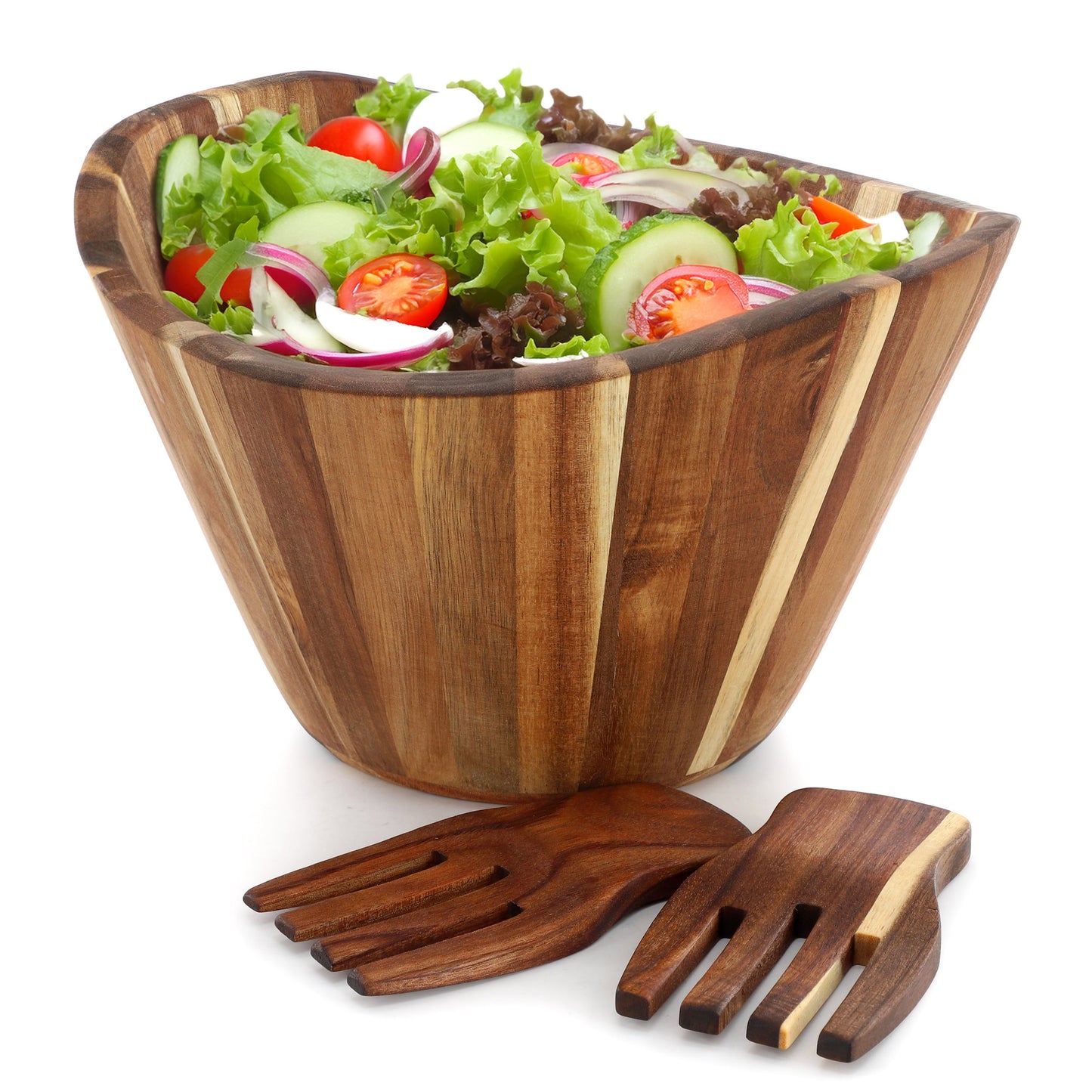 MegaChef Large Acacia Wood Salad Bowl w Serving Utensils