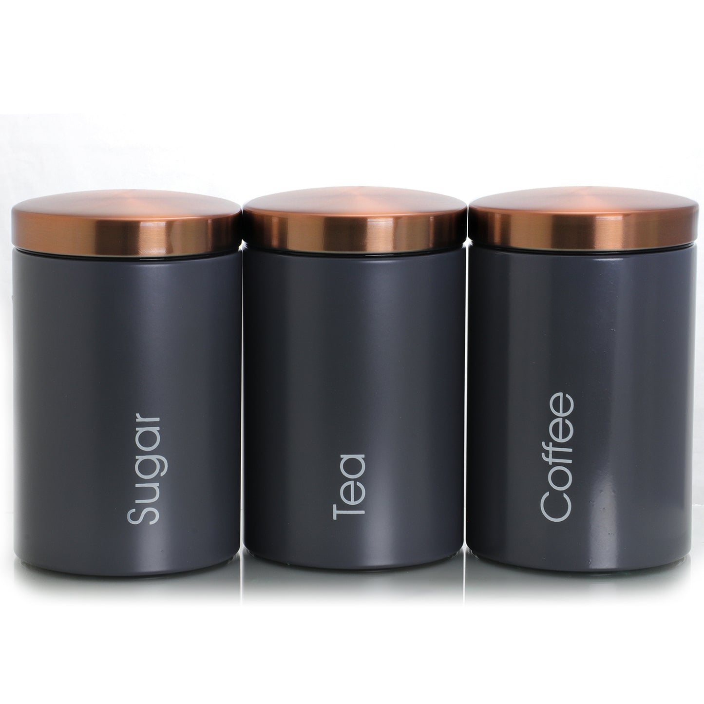 MegaChef Matte Gray 3 Pc Sugar Coffee Tea Storage Container Canister Set w Lids