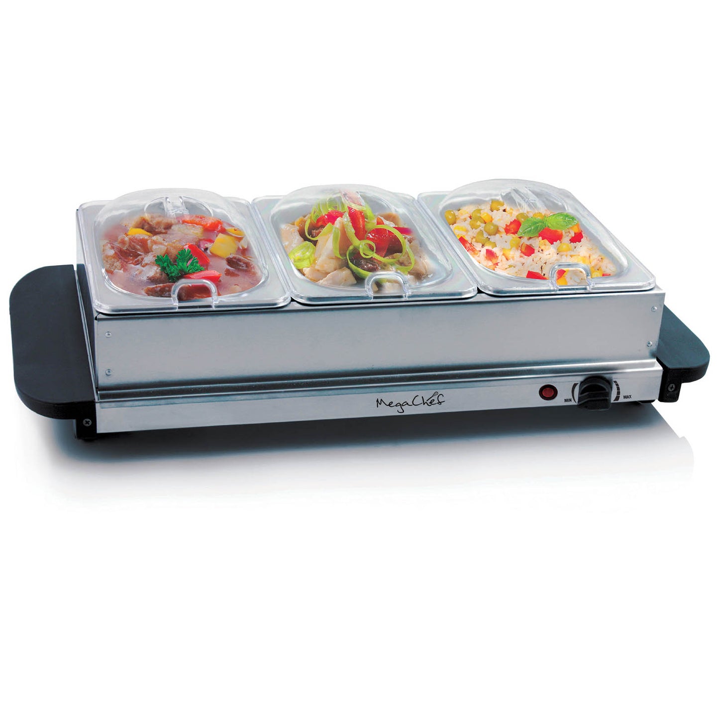 MegaChef Buffet Server & Food Warmer w 3 Removable Sectional Trays Heated
