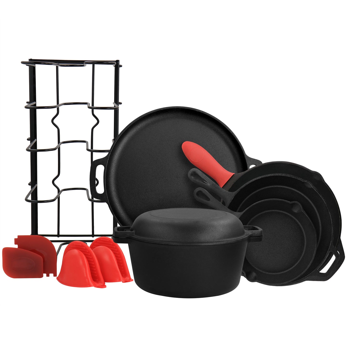 MegaChef 12 pc Round PreSeasoned Cast Iron Cookware Set