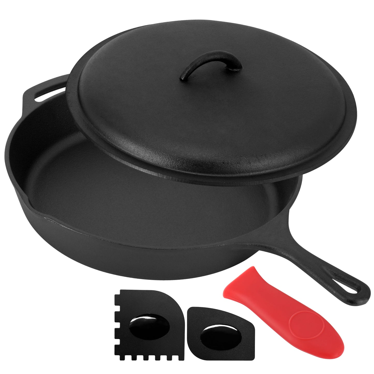 MegaChef 12" Pre-Seasoned Cast Iron Skillet w Cast Iron Lid