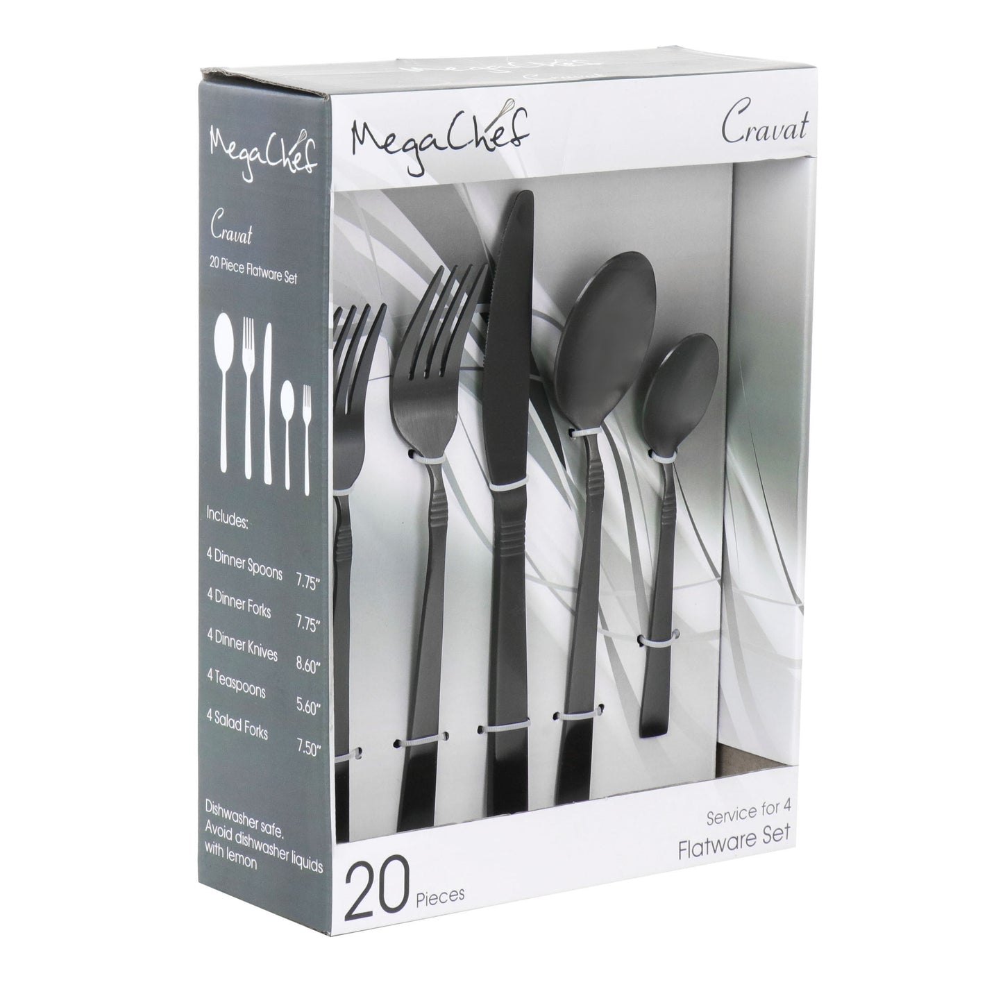 MegaChef Cravat 20 Piece Flatware Utensil Set Stainless Steel Silverware Metal